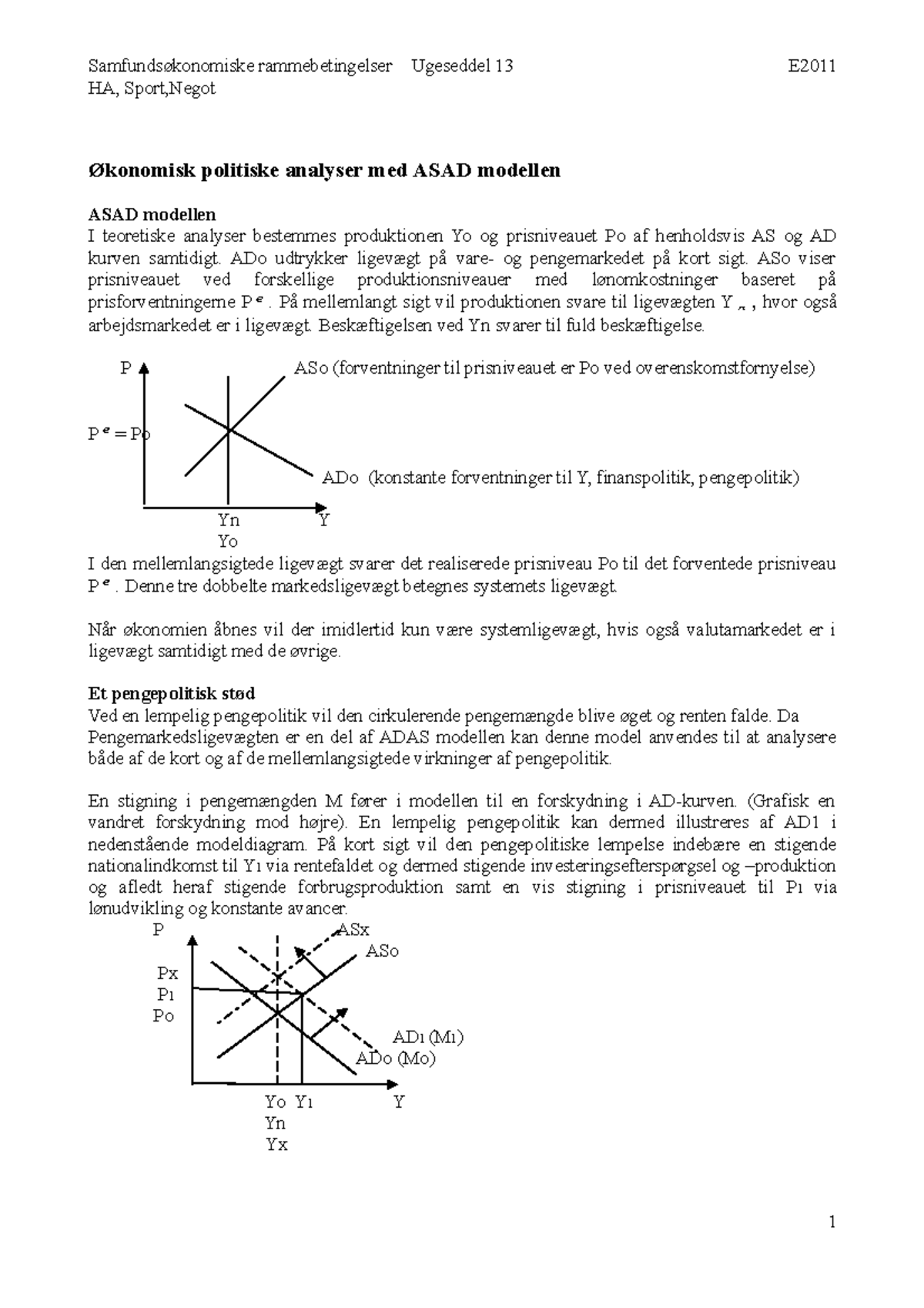 Ugeseddel 13 11 Analyser med ASAD modellen - HA, Sport,Negot Økonomisk ...