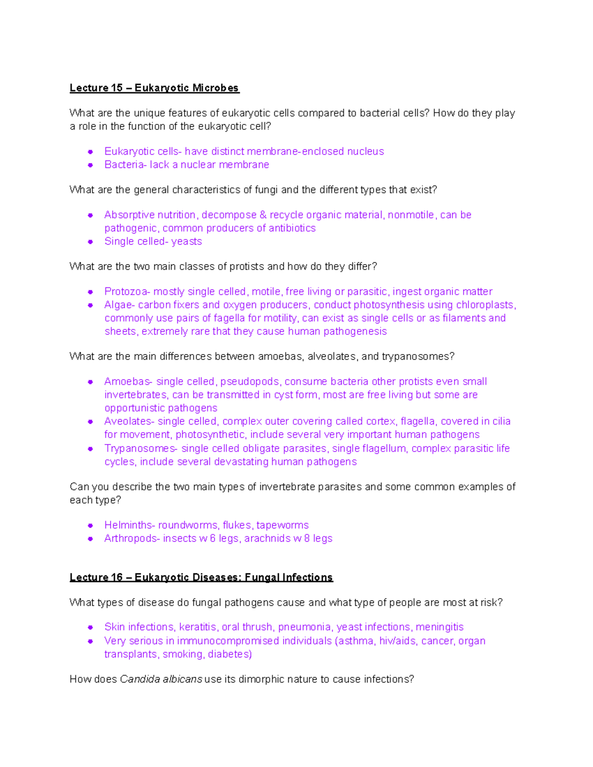 Micro exam 3 - Lecture notes exam 3 - Lecture 15 – Eukaryotic Microbes ...