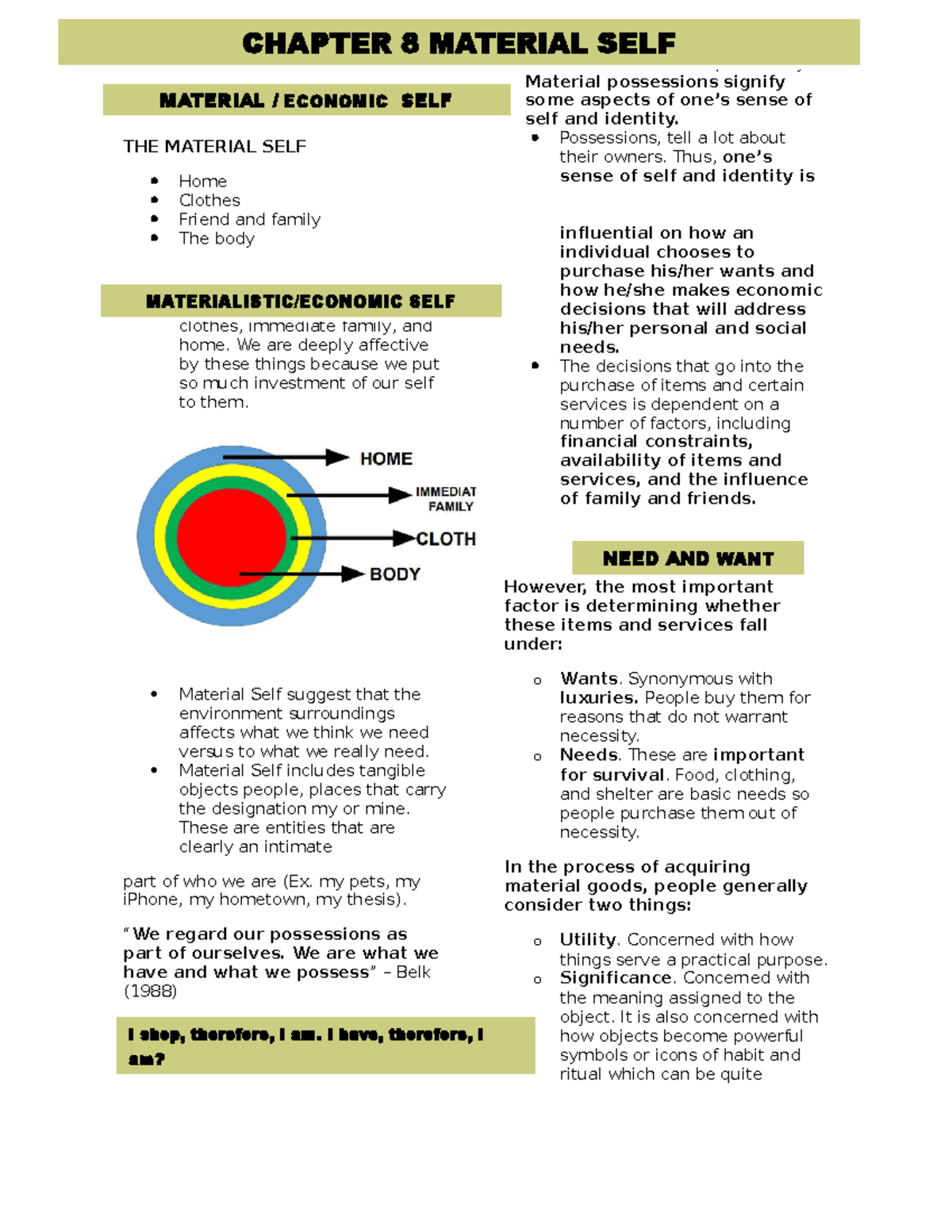 CHAP8materialeconomicself THE MATERIAL SELF Home Clothes Friend
