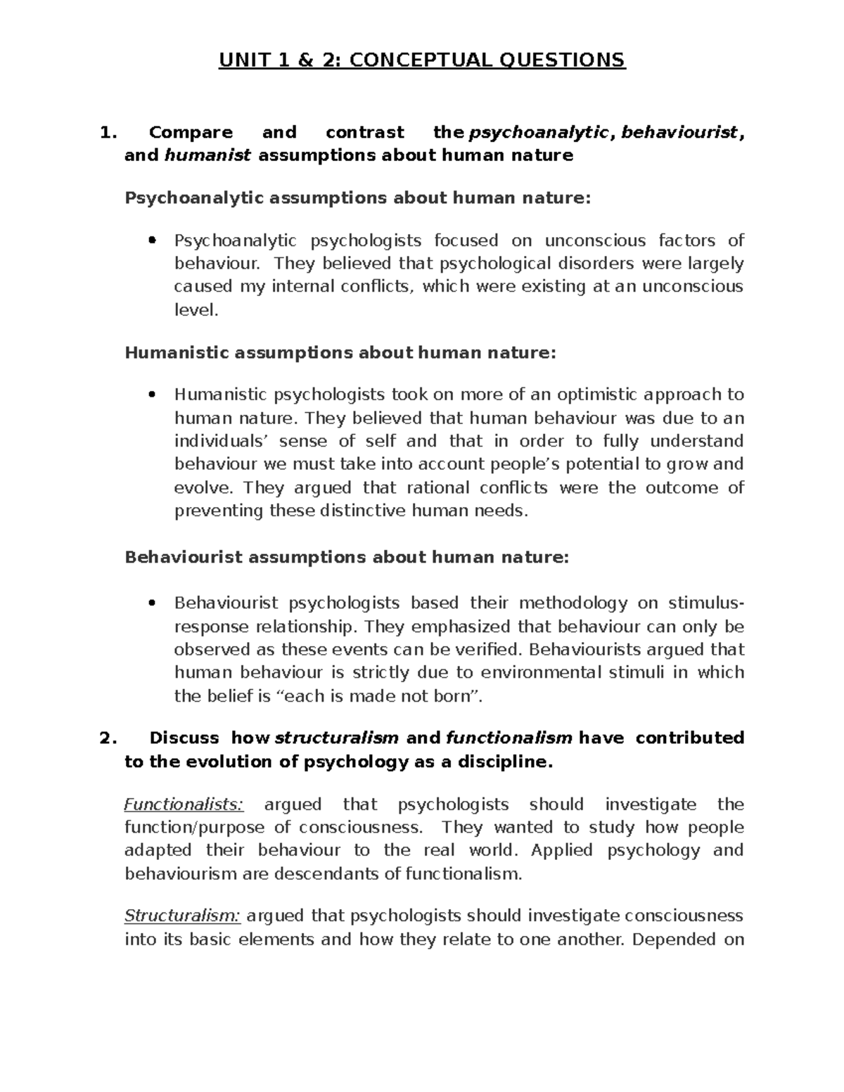 Unit 1 & 2 Conceptual Questions and answers - 1. Compare and contrast ...