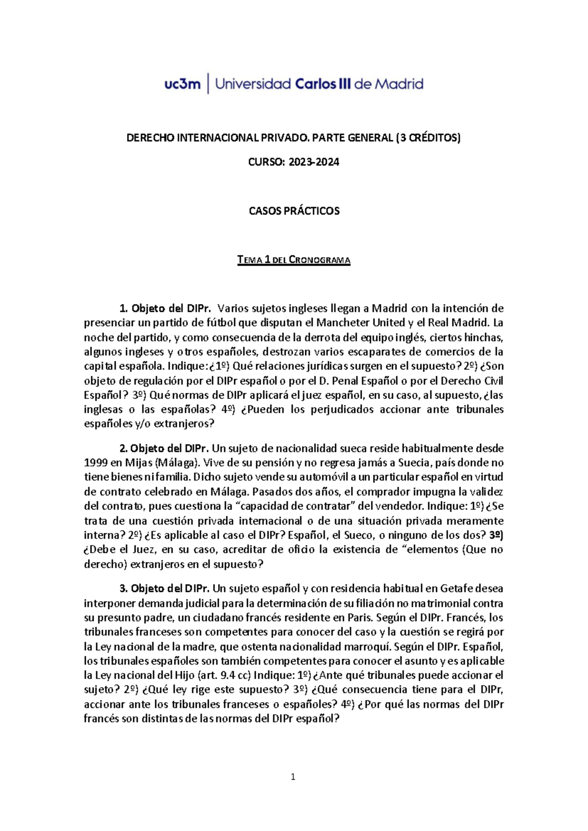 Casos Practicos Derecho Internacional Privado. Parte General 3 Creditos ...