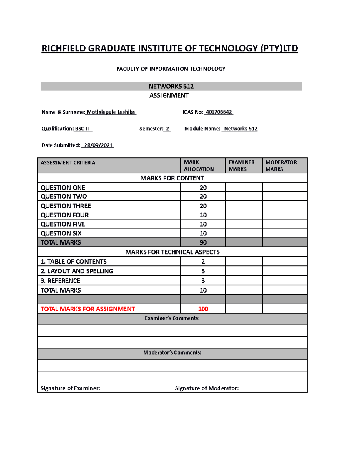 networks 512 assignment