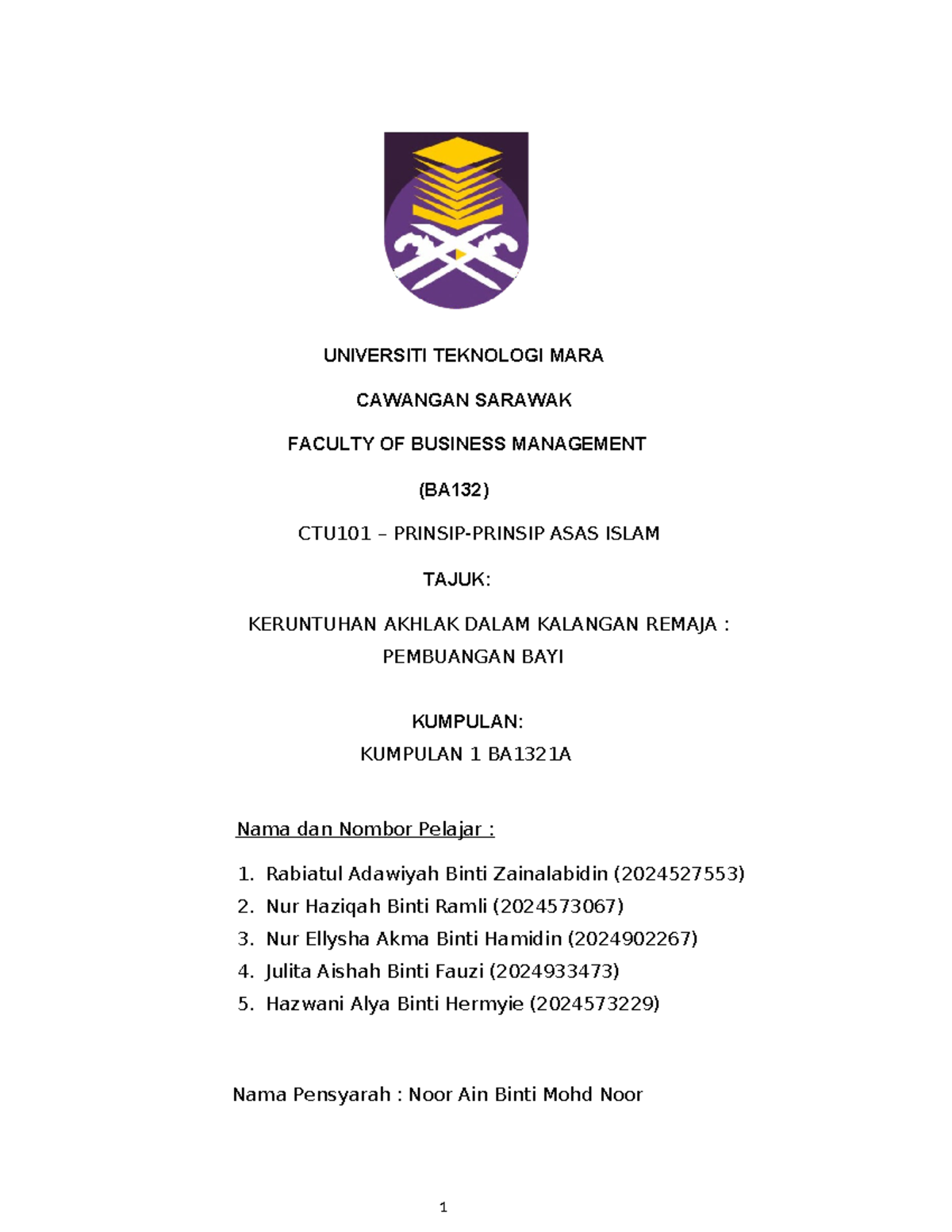 Group Assignment CTU101 - UNIVERSITI TEKNOLOGI MARA CAWANGAN SARAWAK ...