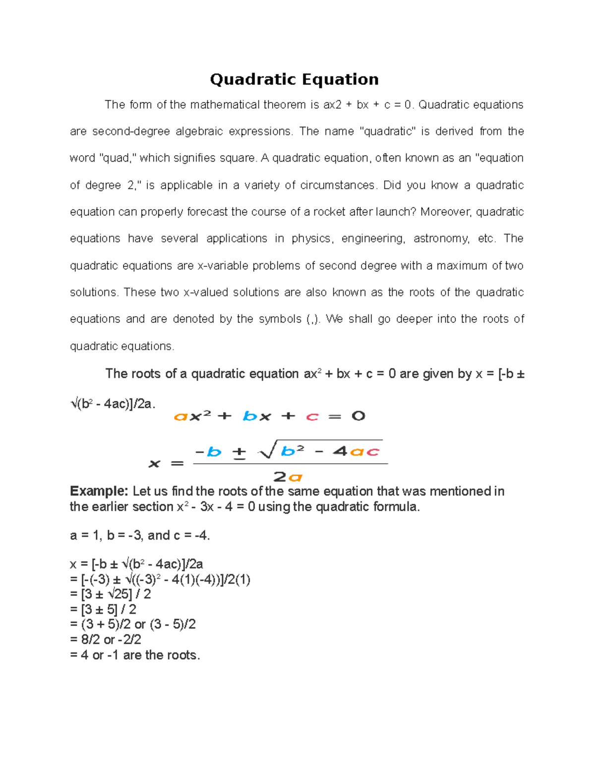 Quadratic Equation - Quadratic Equation The form of the mathematical ...