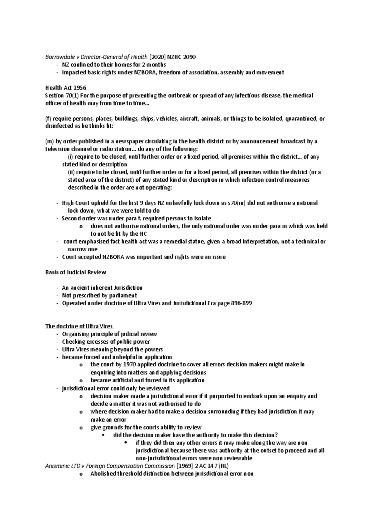 Judicial Review Lecture Notes - Borrowdale v Director-General of Health ...