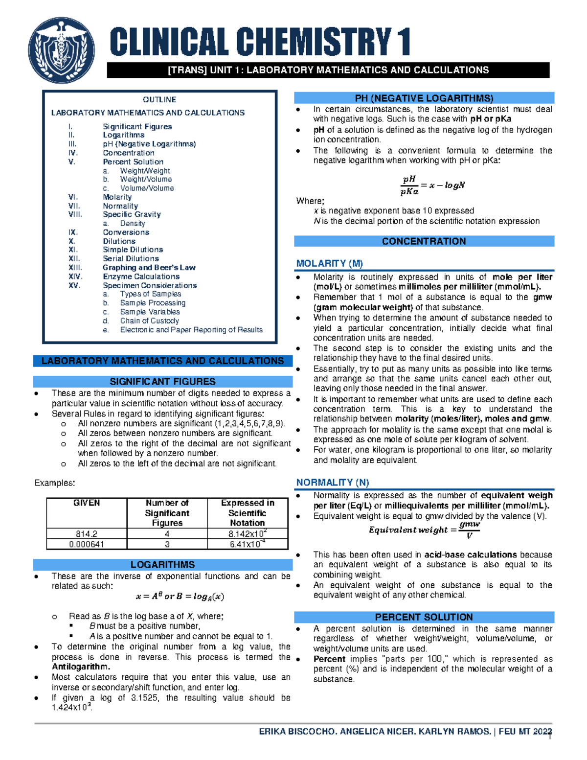 CC LEC Trans - clinical chemistry lecture notes - ERIKA BISCOCHO ...