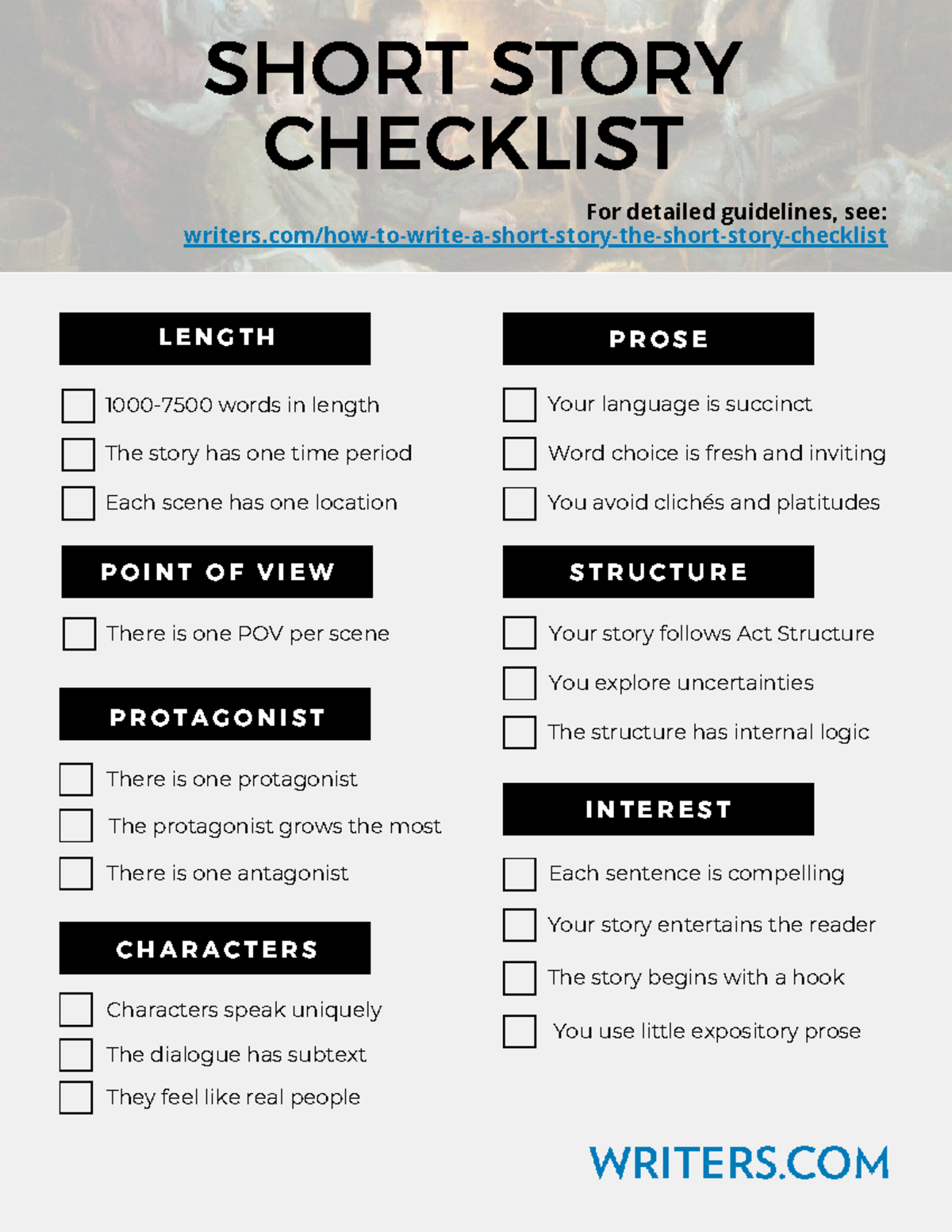 Short Story Checklist - Standard - SHORT STORY CHECKLIST For detailed ...