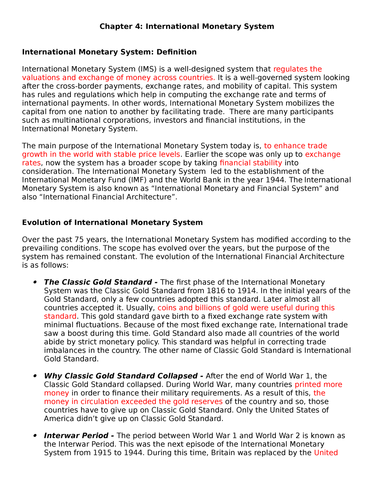 international monetary system essay