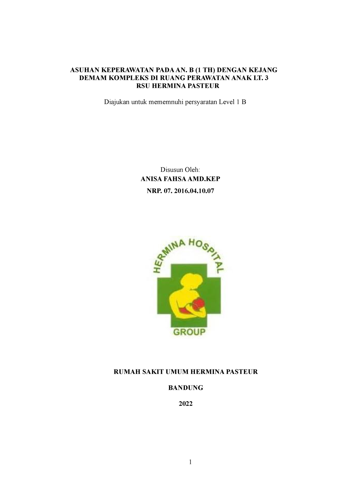 Kdk Makalah Kejang Demam Komplek Asuhan Keperawatan Pada An B 1