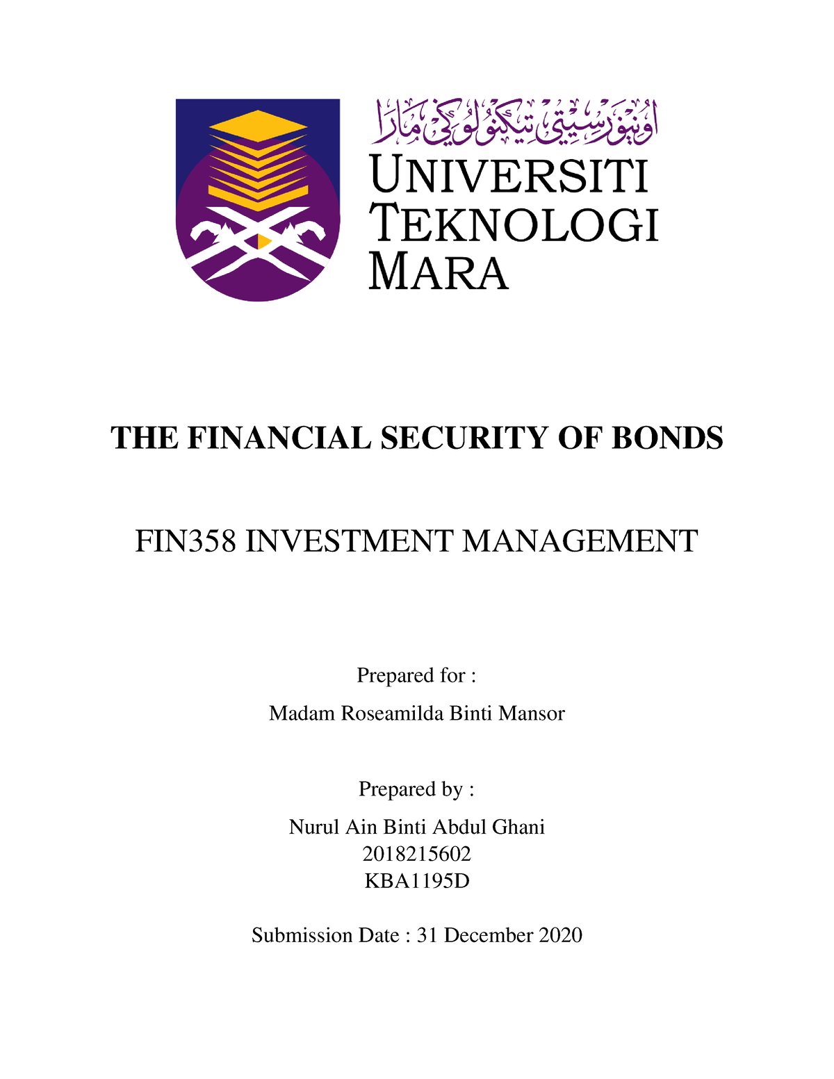 fin358 individual assignment common stock