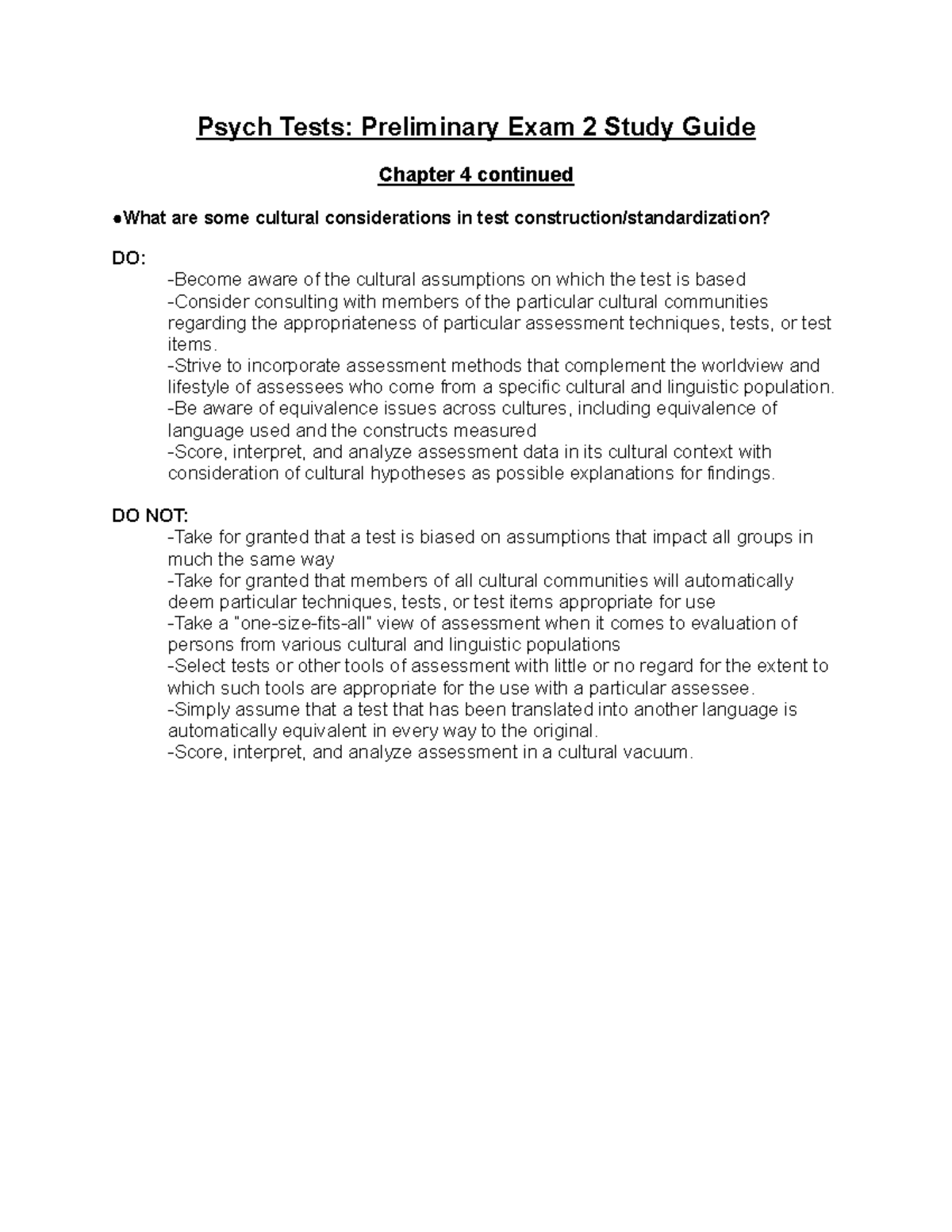 Psych Tests - EXAM 2 Study Guide - Psych Tests: Preliminary Exam 2 ...