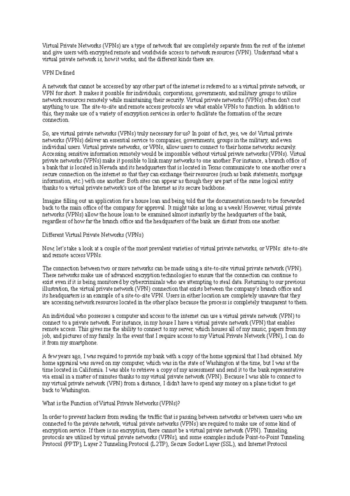 VPN Virtual Private Network definition Virtual Private Networks