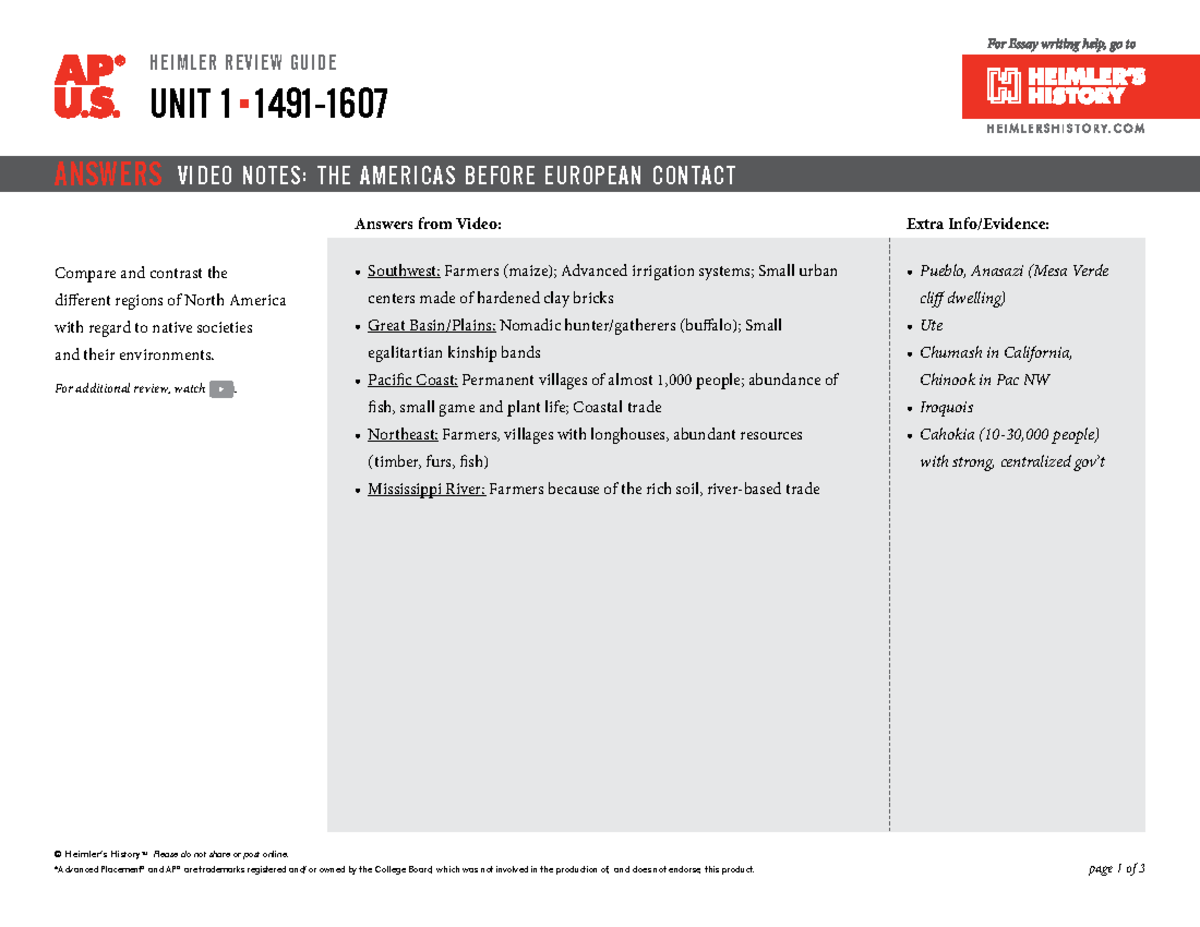 AP US HRG Unit 1 Noteguide Answers Page 1 Of 3 HEIMLER REVIEW GUIDE 