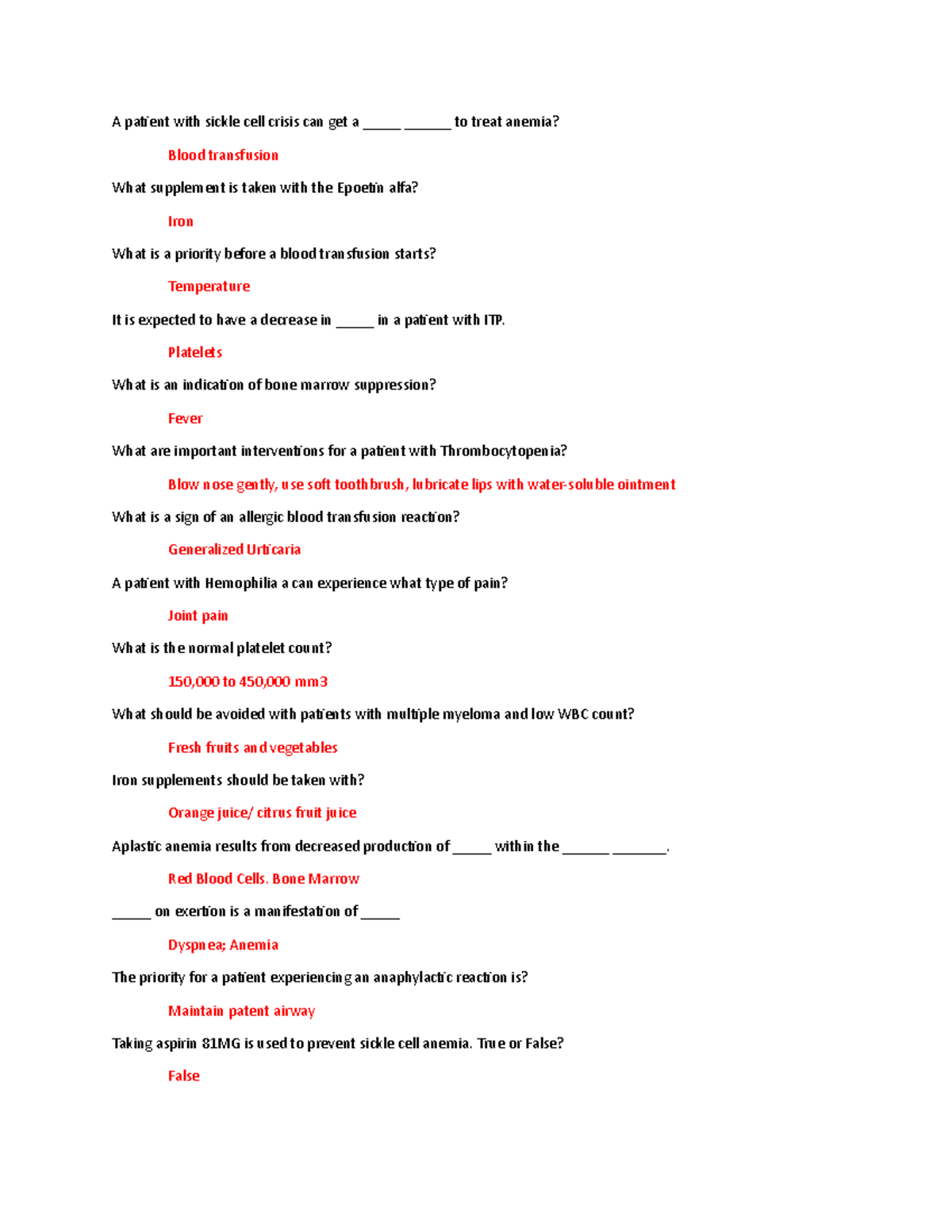Hematologic study guide - A patient with sickle cell crisis can get a ...