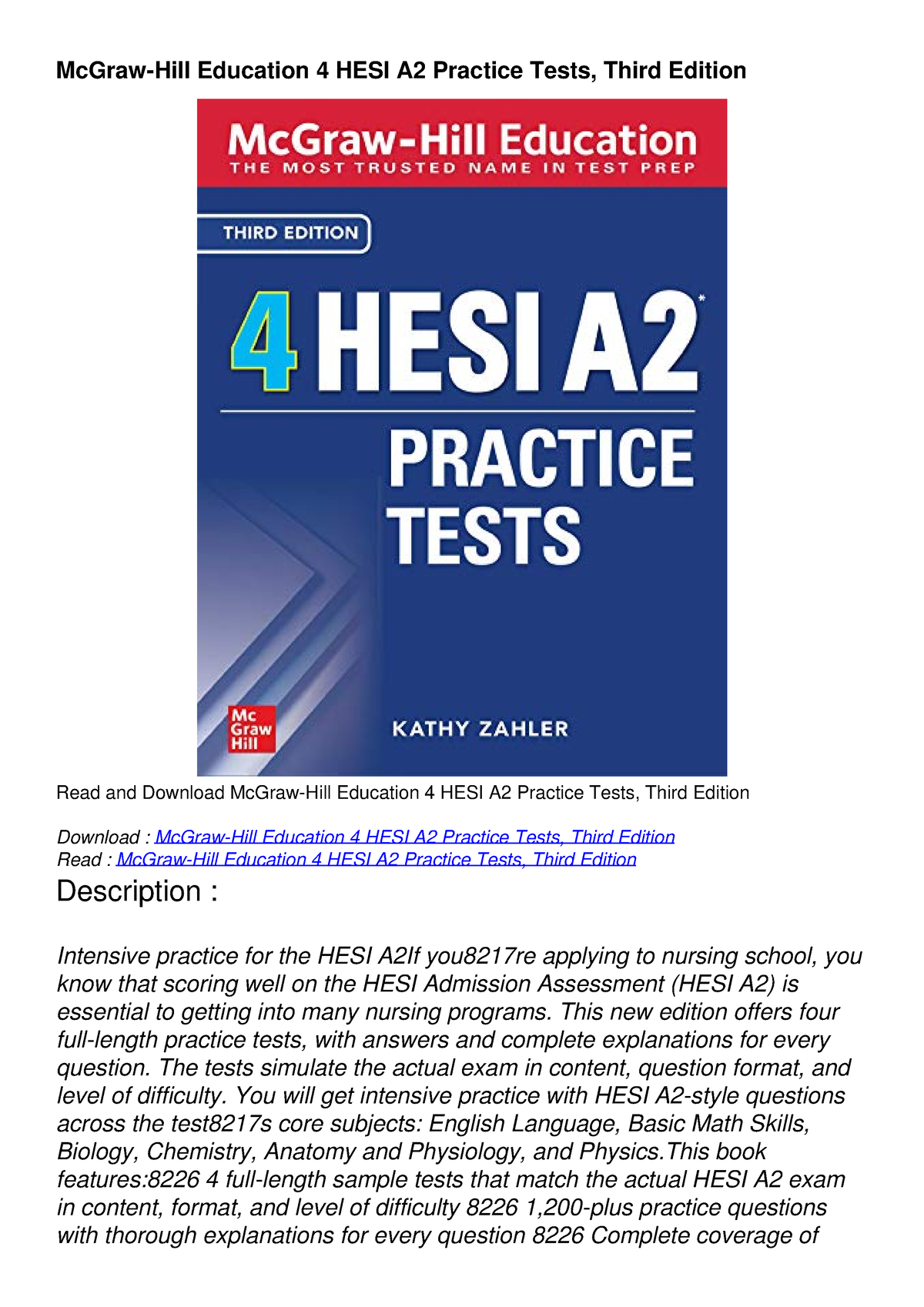 READ [PDF] McGraw-Hill Education 4 HESI A2 Practice Tests, Third ...