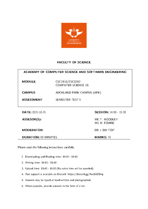 CSC02B2 2021 ST1 - Semester Test 1