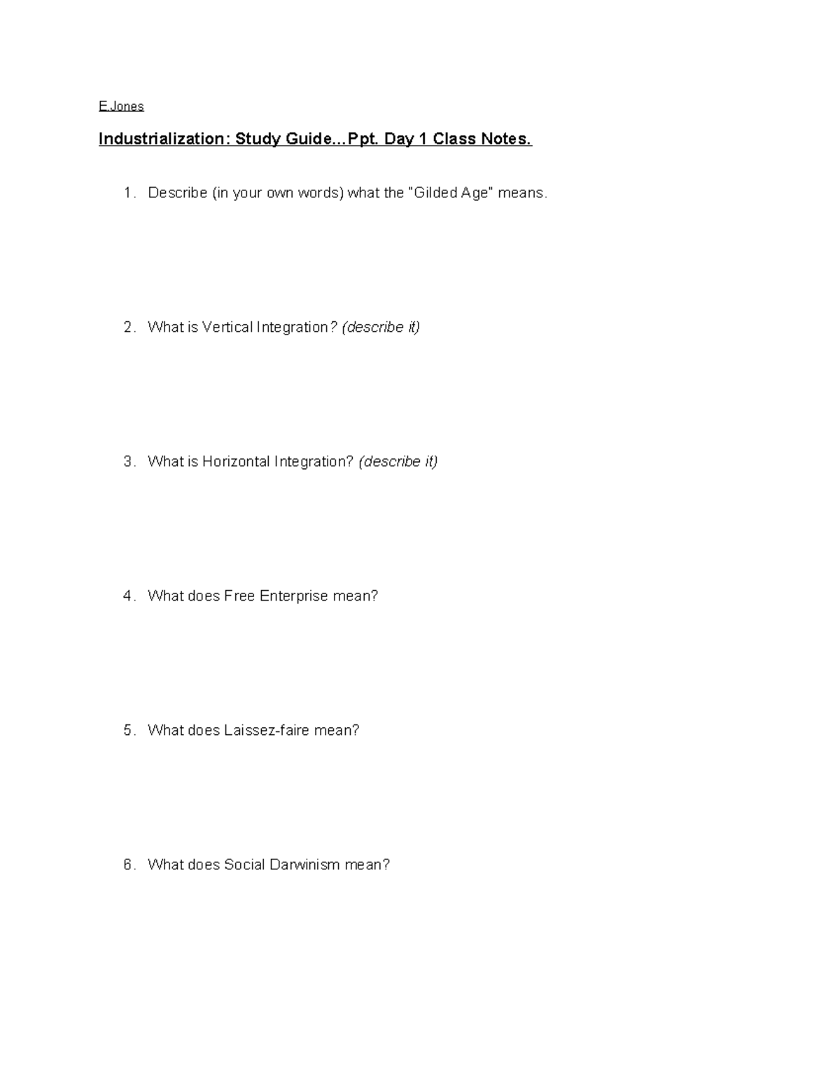 Study+Guide+Ppt+Day+1+(ej) - SOC 1 - E Industrialization: Study Guide ...