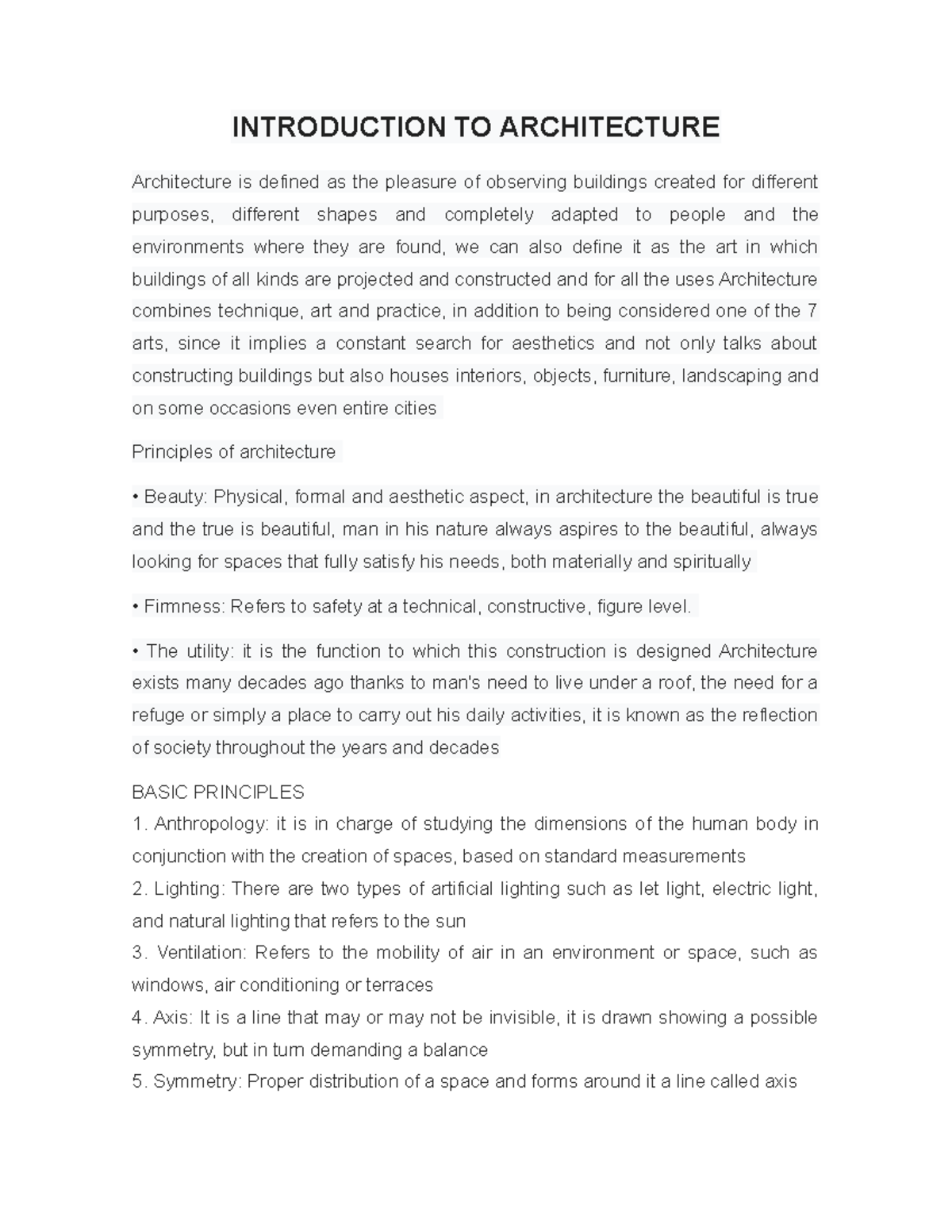Introduction TO Architecture - INTRODUCTION TO ARCHITECTURE ...