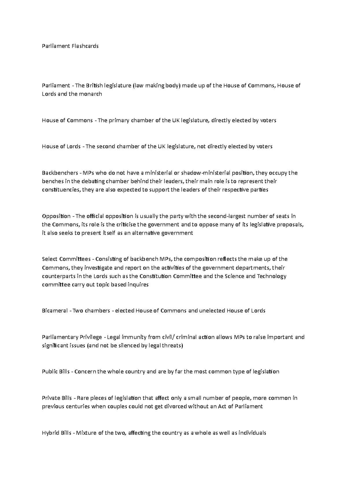 Parliament Flashcards Parliament Flashcards Parliament The British