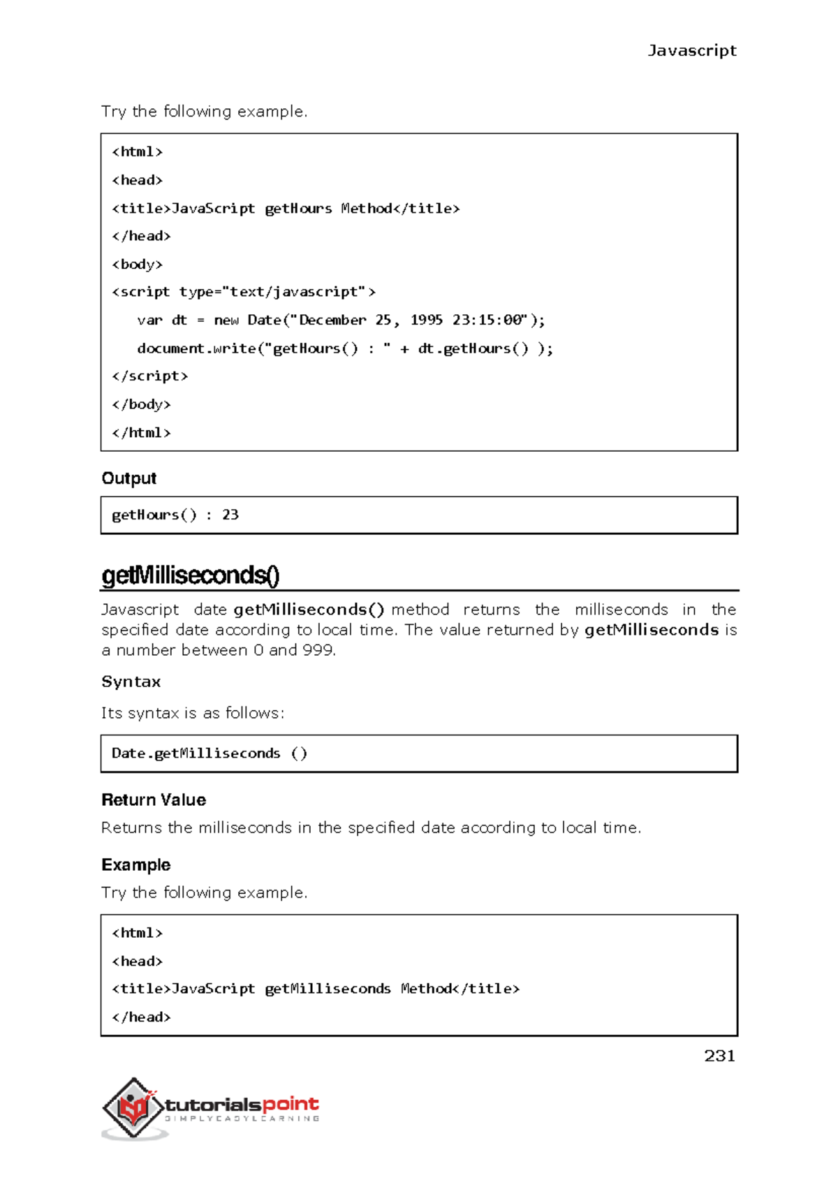 java script part-5 - Try the following example. JavaScript getHours ...