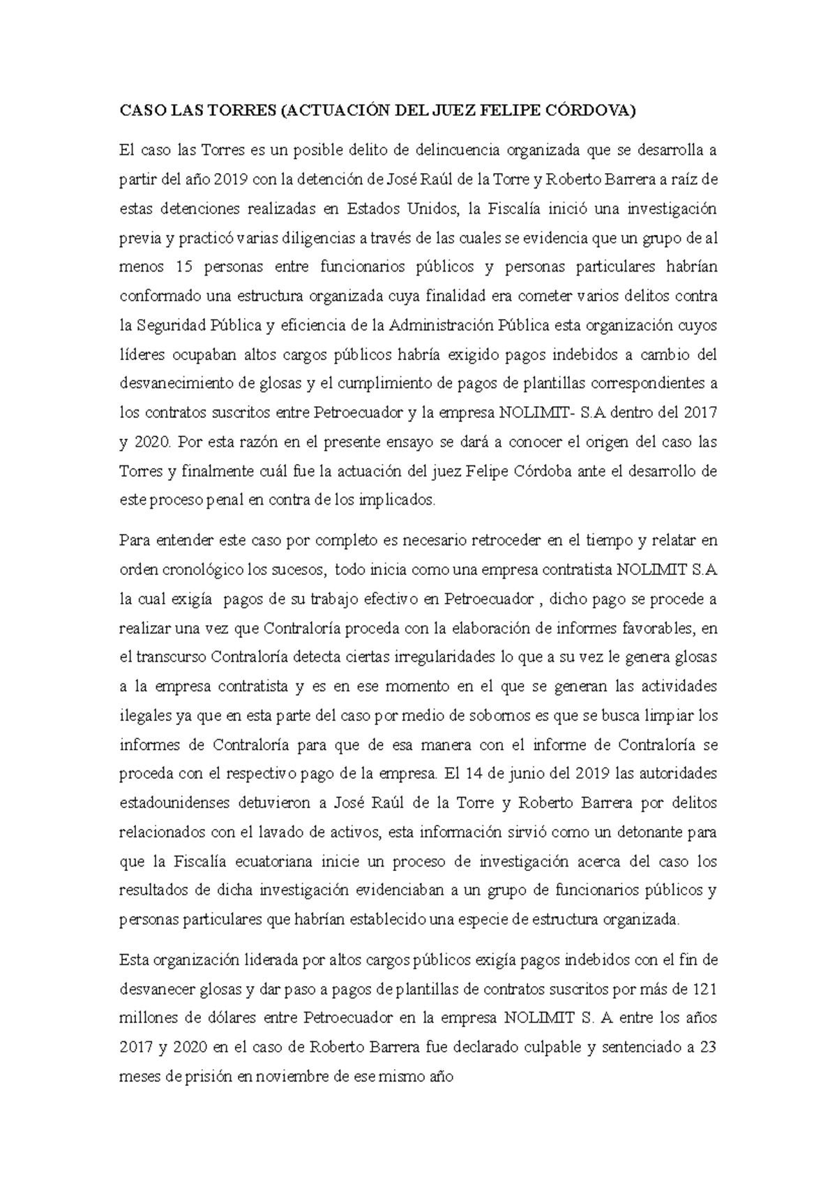 CASO LAS Torres - CASO LAS TORRES (ACTUACIÓN DEL JUEZ FELIPE CÓRDOVA ...