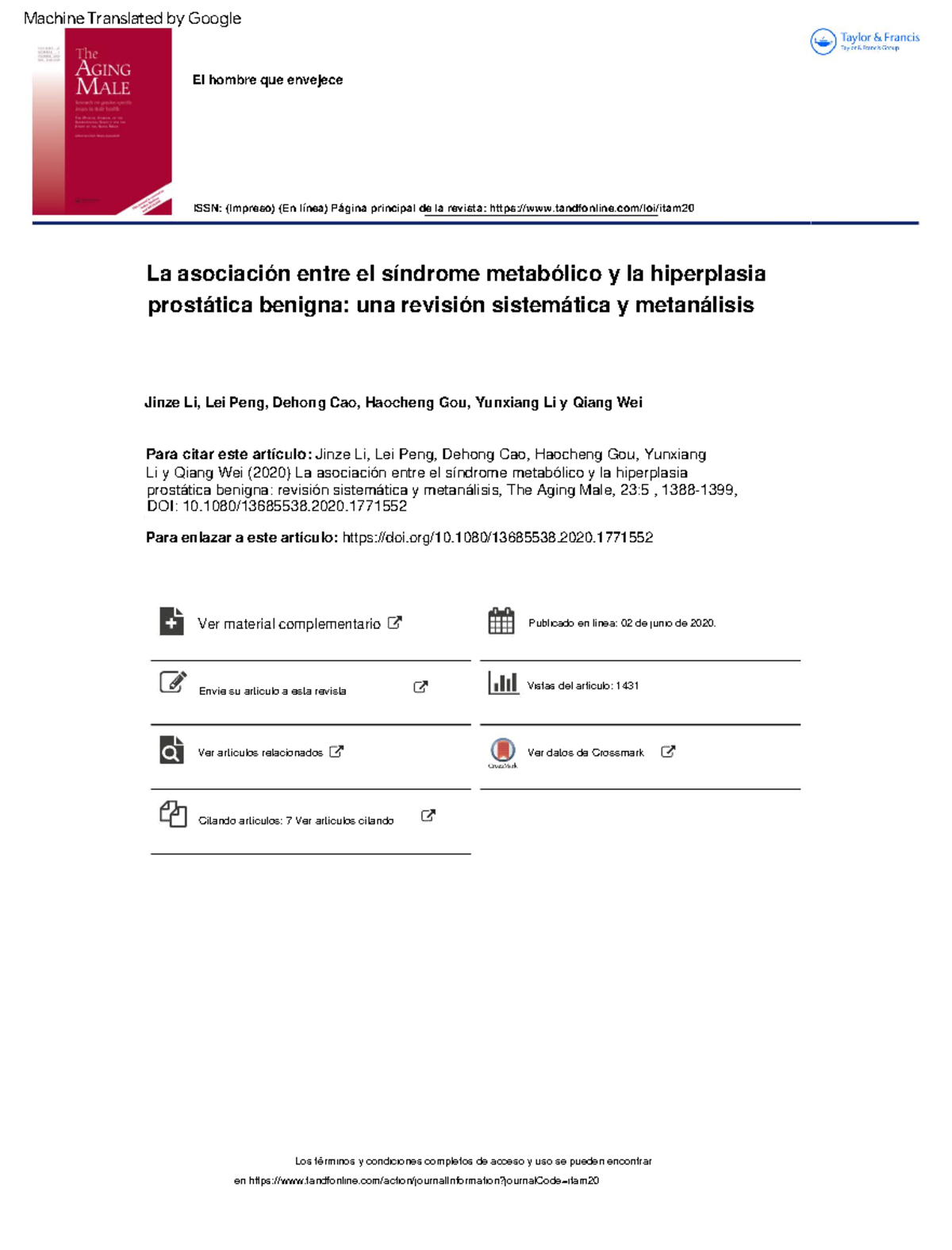 The association between metabolic syndrome and benign prostatic ...
