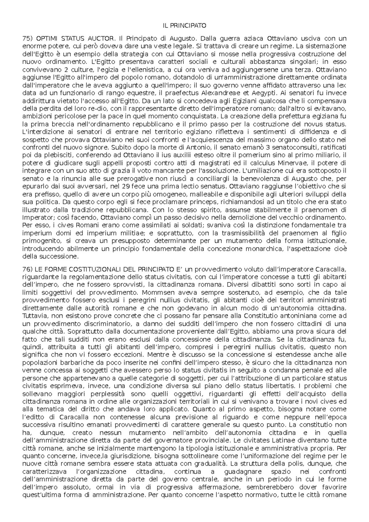 IL Principato riassunto IL PRINCIPATO OPTIMI STATUS AUCTOR. Il Principato di Augusto. Dalla