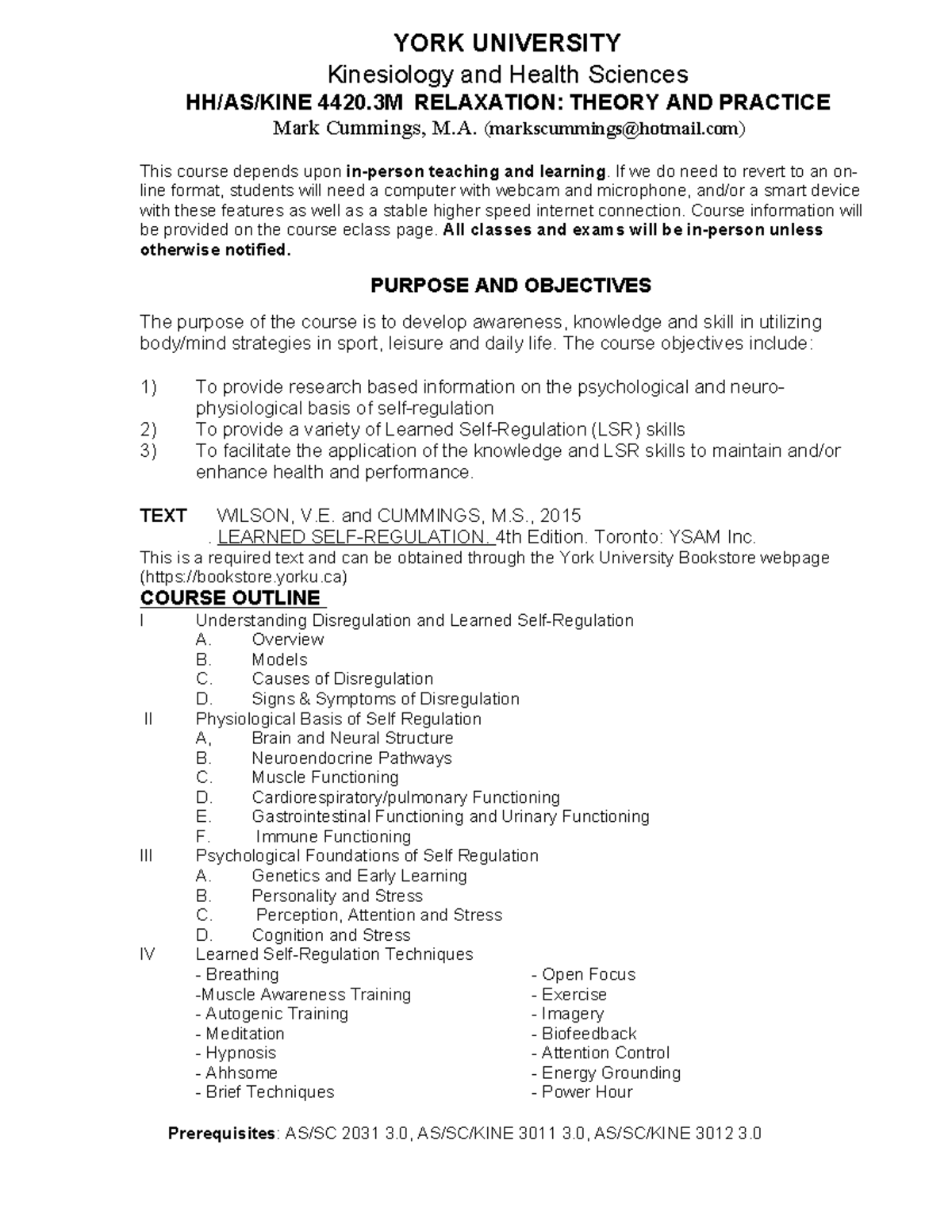 KINE 4420M Course Outline - YORK UNIVERSITY Kinesiology and Health ...