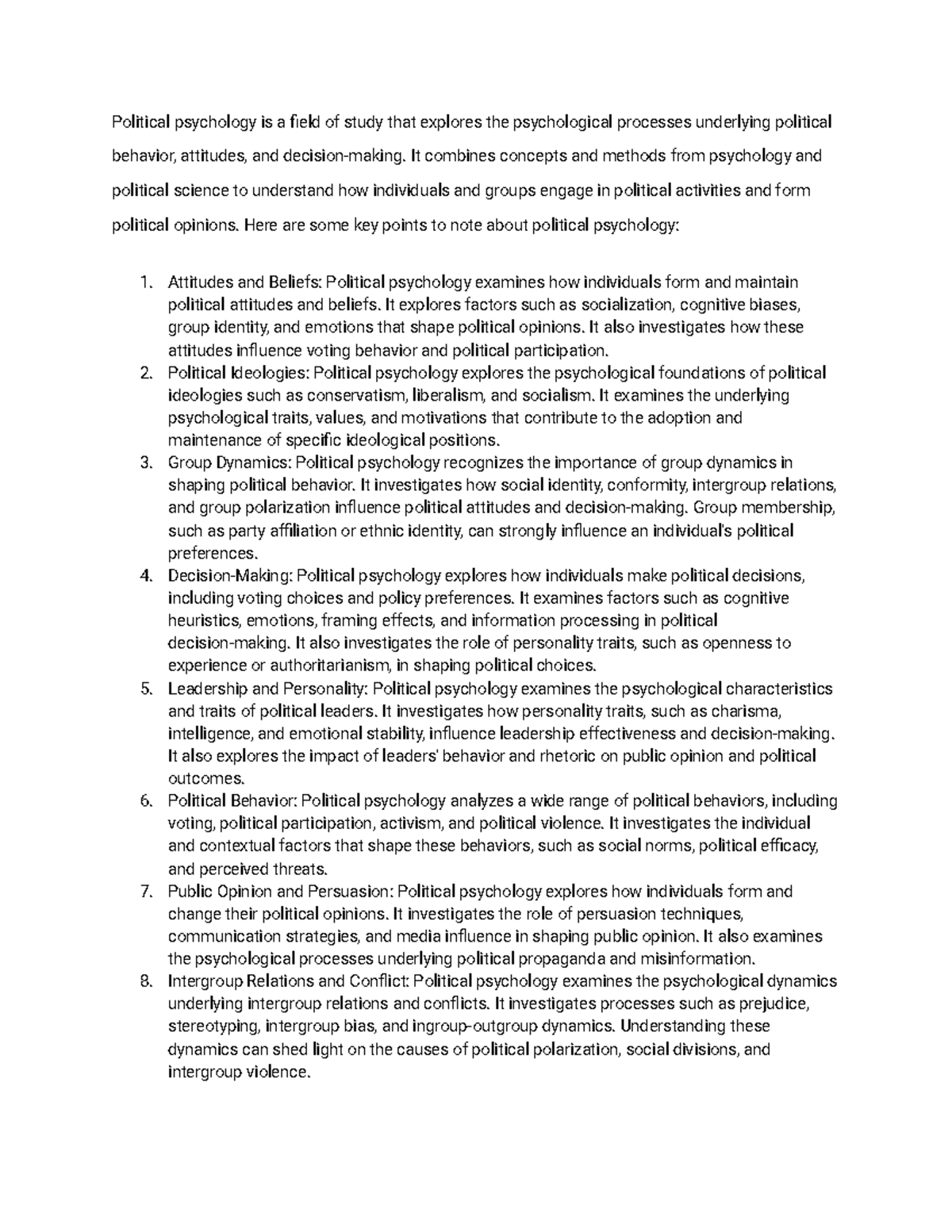 Political psychology - It combines concepts and methods from psychology and political science to ...