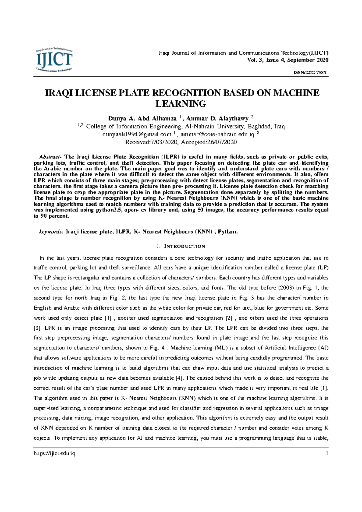 Iraqi+ License+ Plate+ Recognition+ Based+ON+ Machine+ Learning - Vol ...