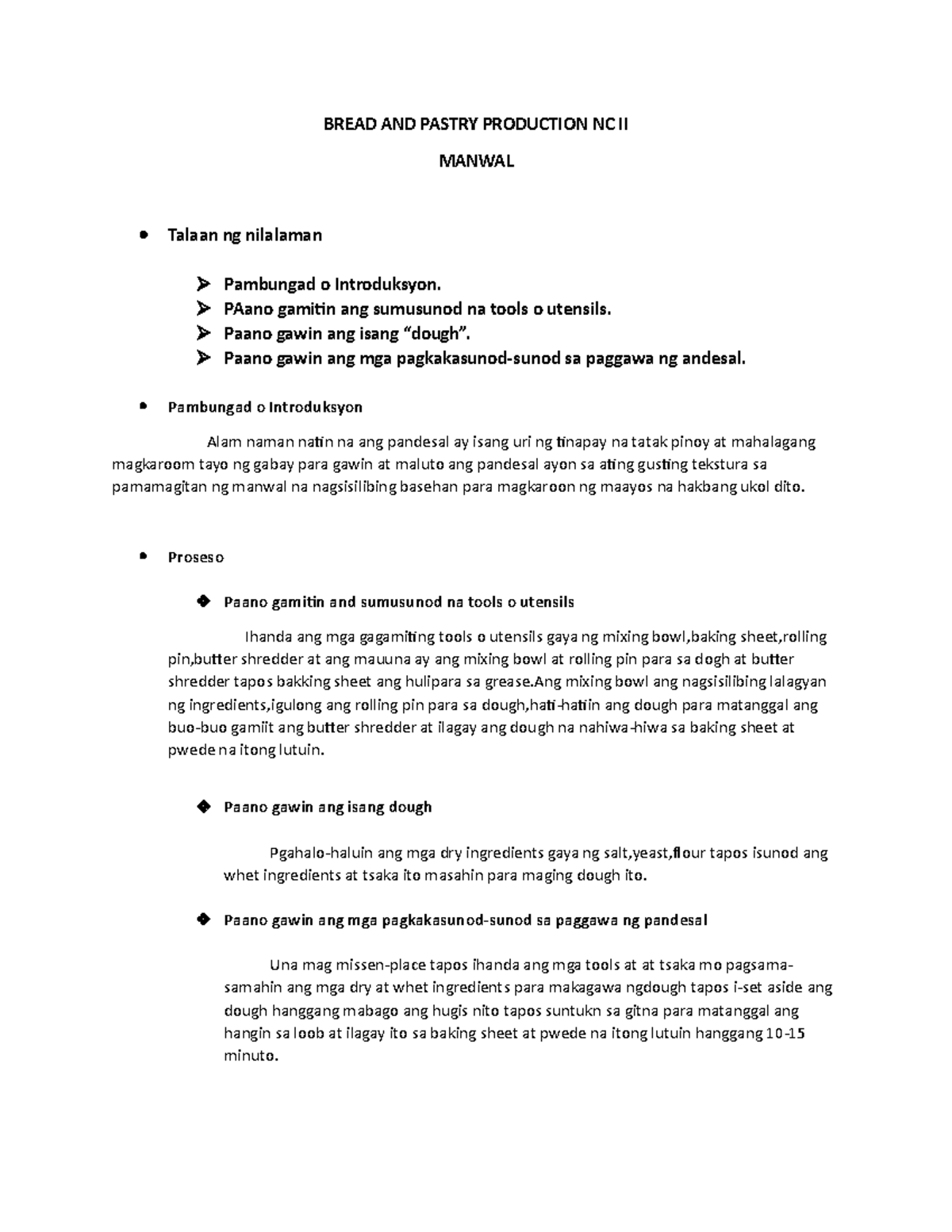 Bread AND Pastry Production NC II BREAD AND PASTRY PRODUCTION NC II