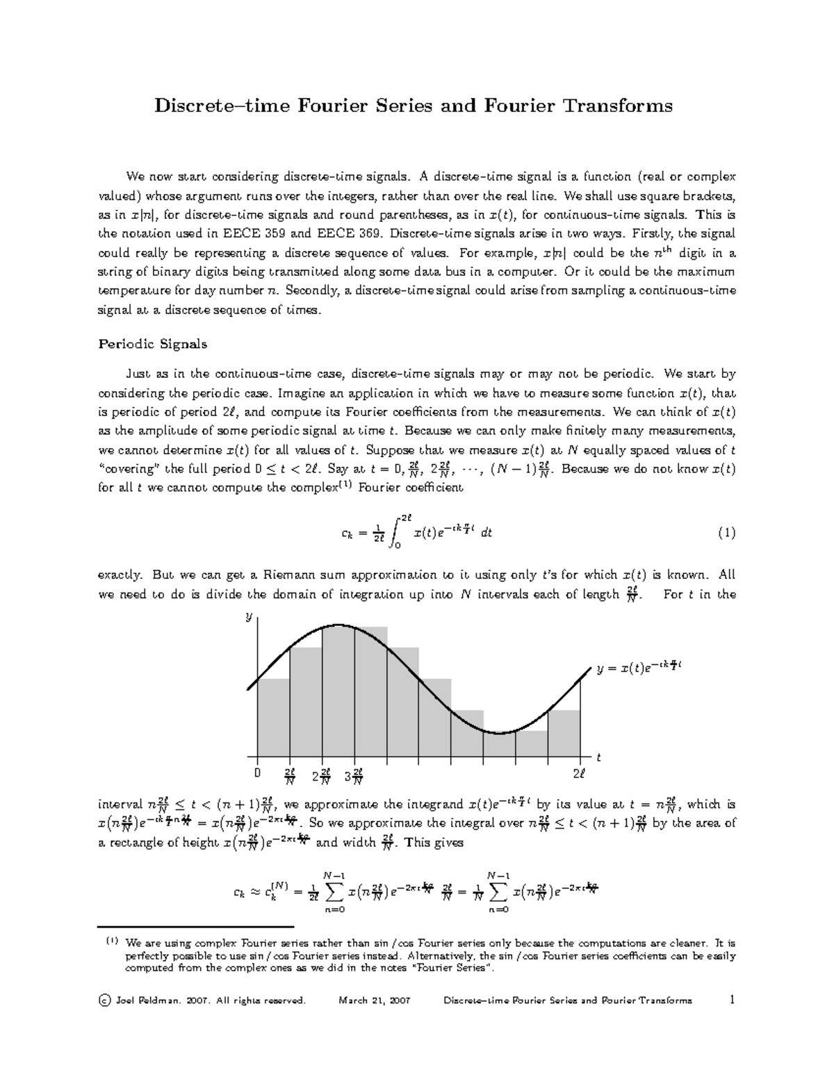 Dft - Dsp - Discrete–time Fourier Series and Fourier Transforms We now ...