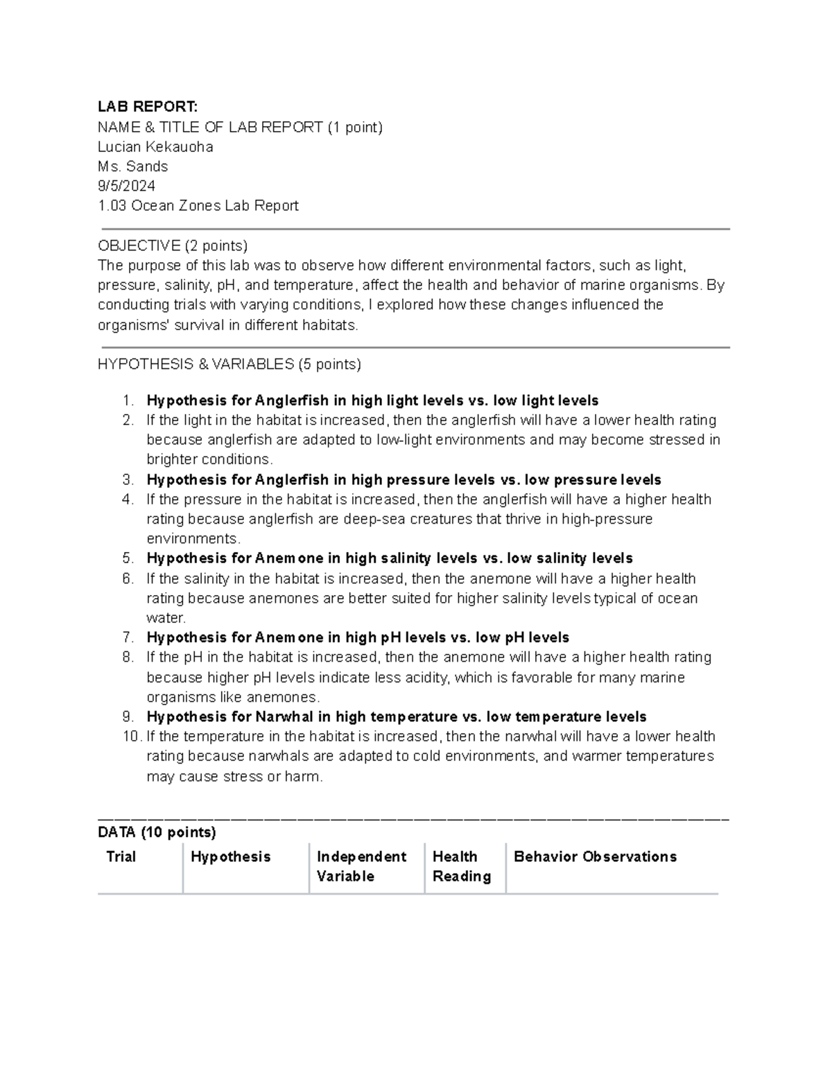 LAB Report - aaaa - LAB REPORT: NAME & TITLE OF LAB REPORT (1 point ...
