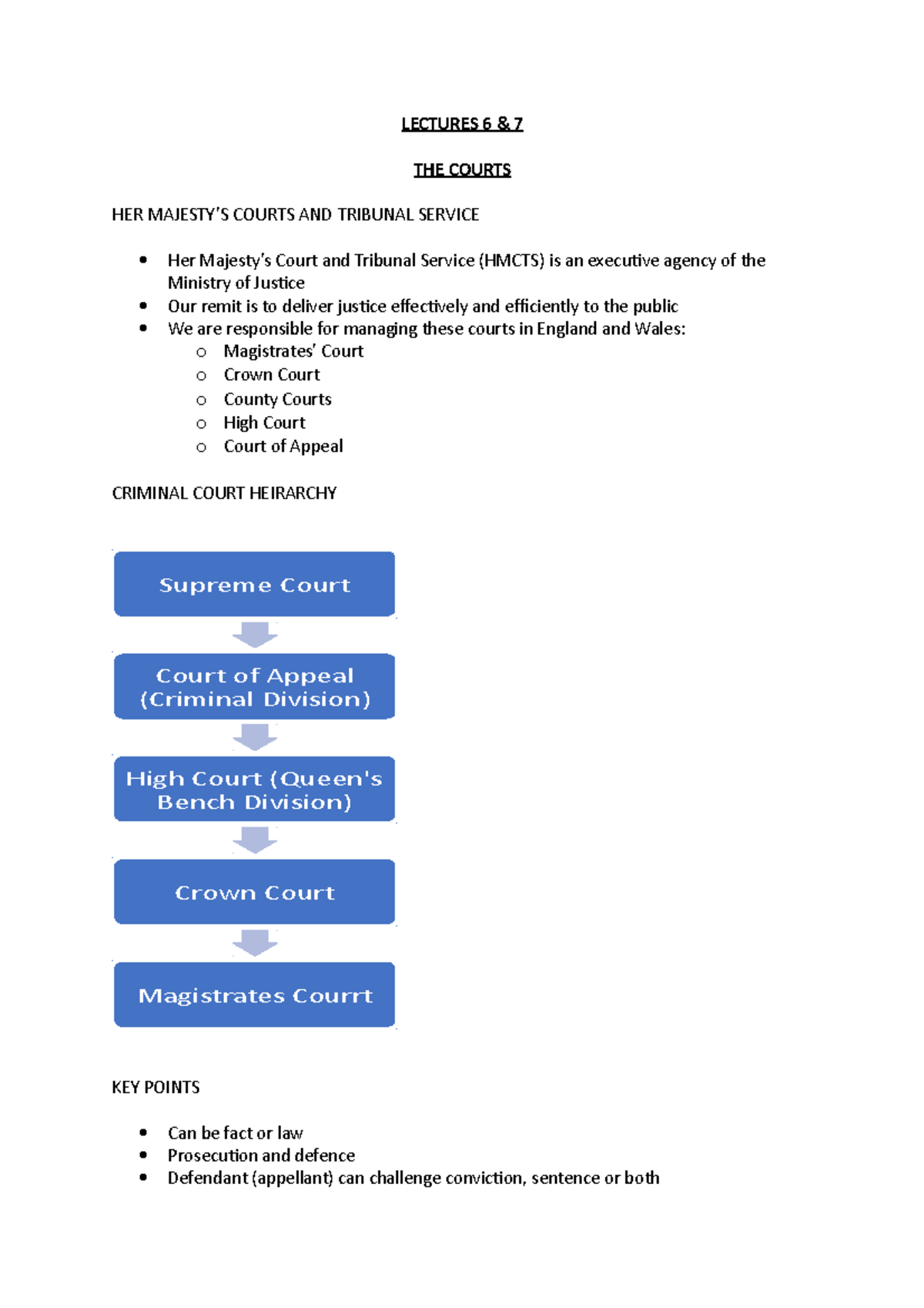 Lecture 6+7 - LECTURES 6 & 7 THE COURTS HER MAJESTY’S COURTS AND ...