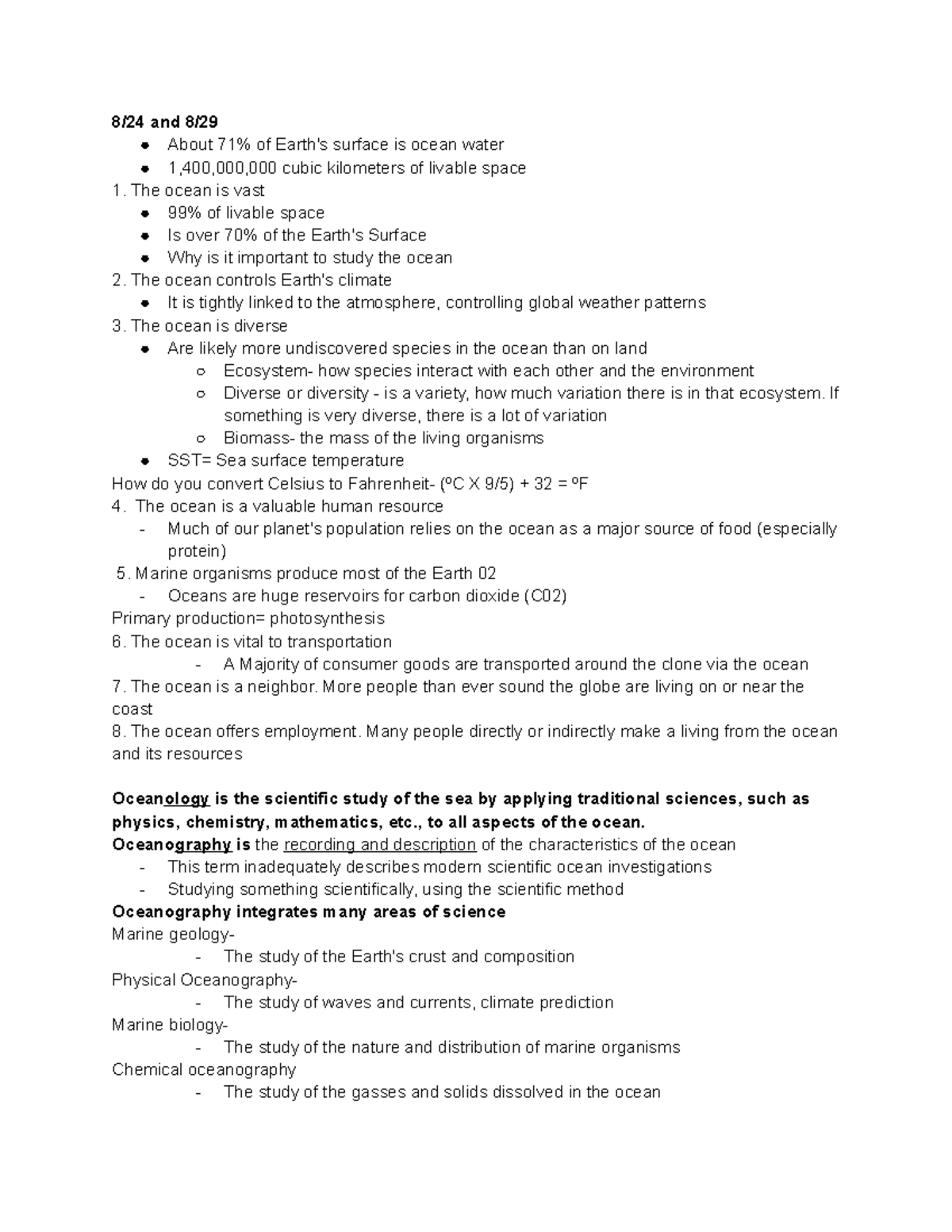 Oceanography 101 - Notes from lectures - 8/24 and 8/ About 71% of Earth ...