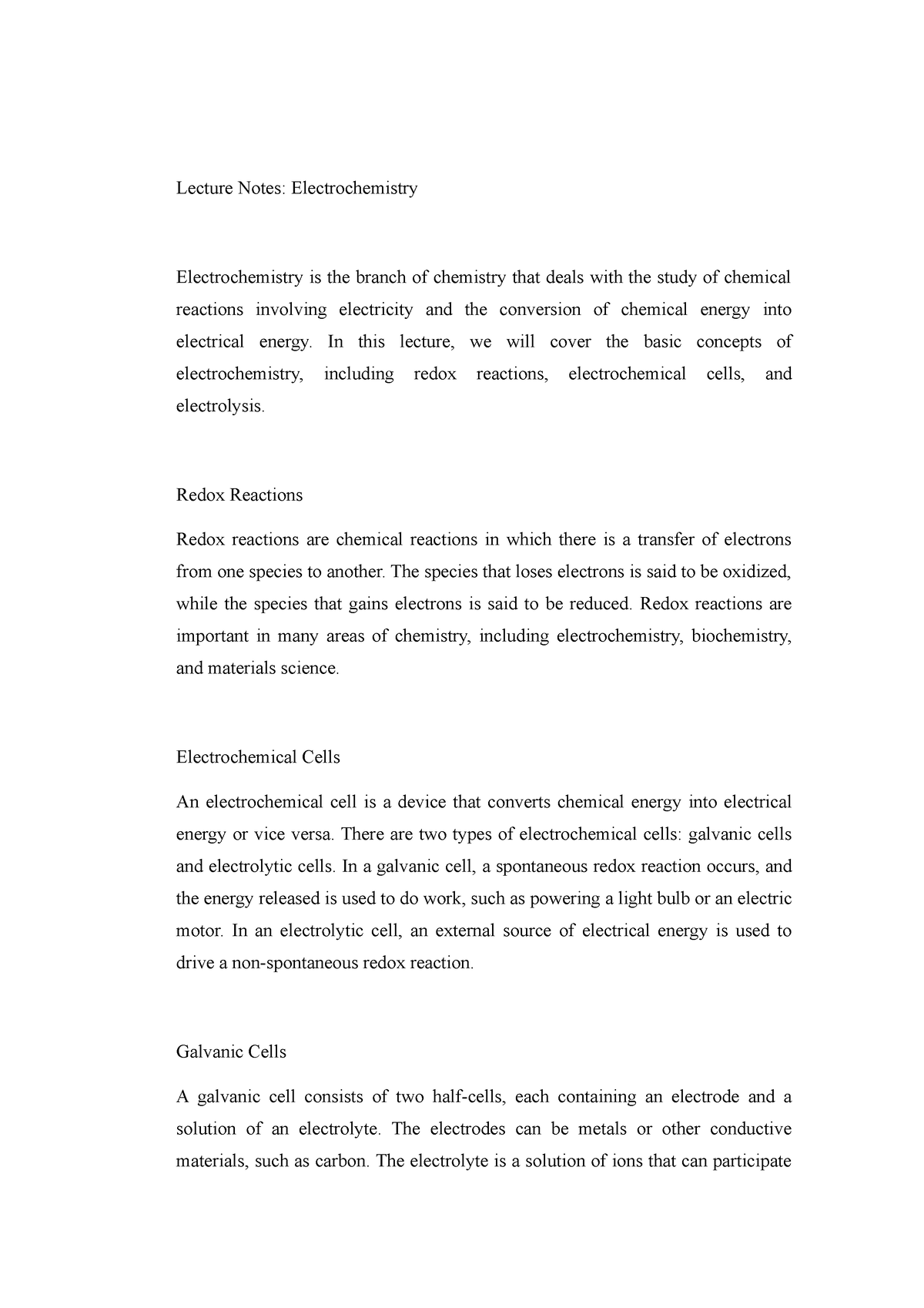 Electrochemical Cells - Lecture Notes: Electrochemistry ...