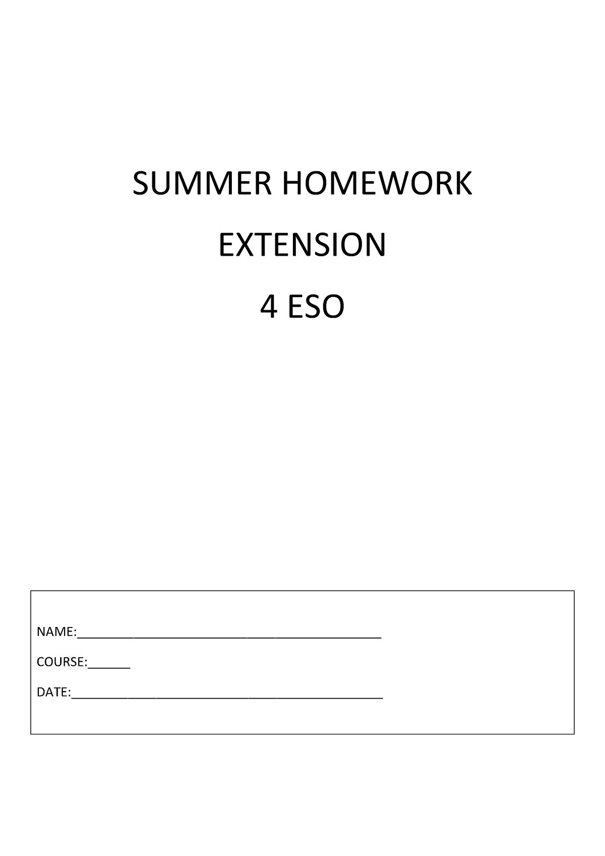 summer homework extension 4 eso