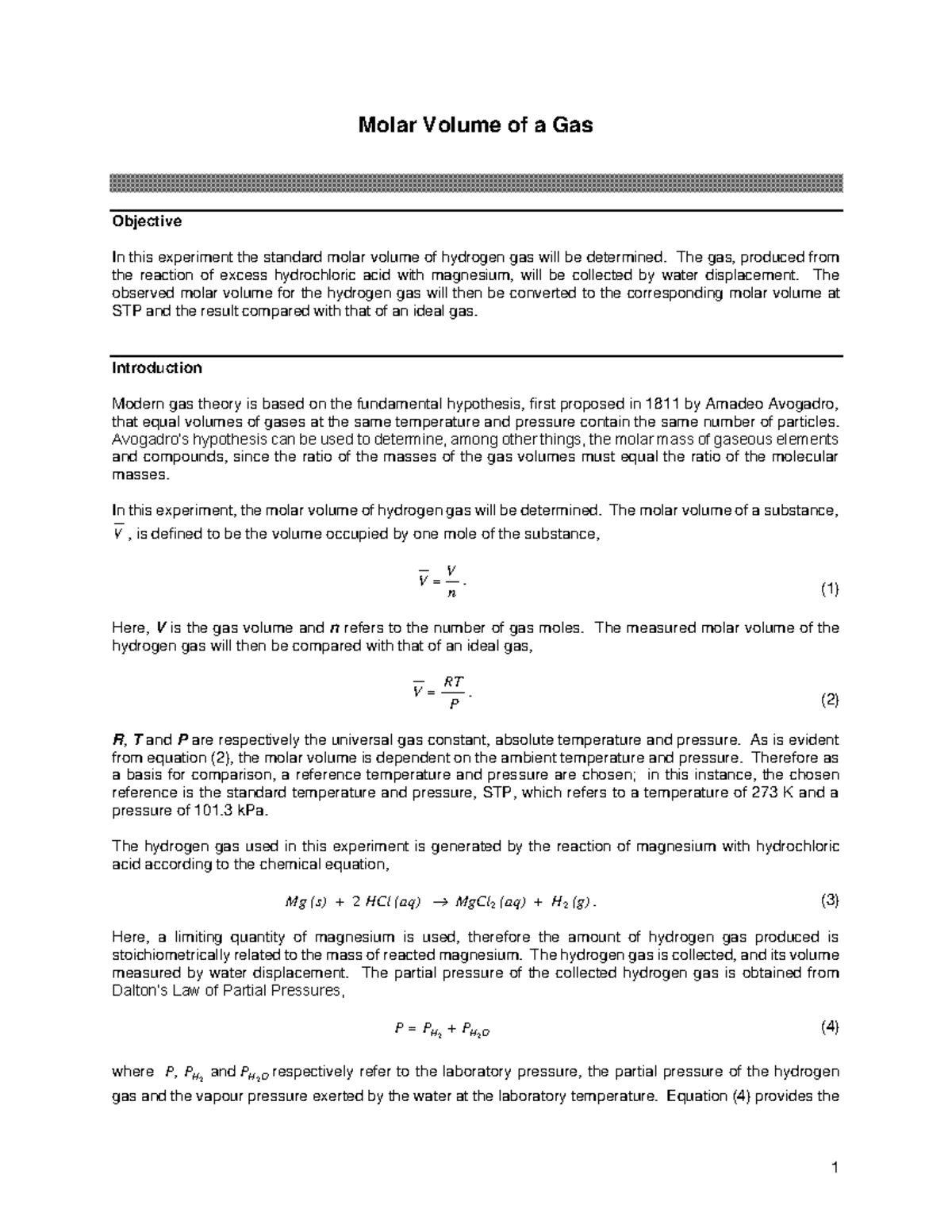 Molar Volume of Gas The gas, produced from the reaction of excess hydrochloric acid with Studocu