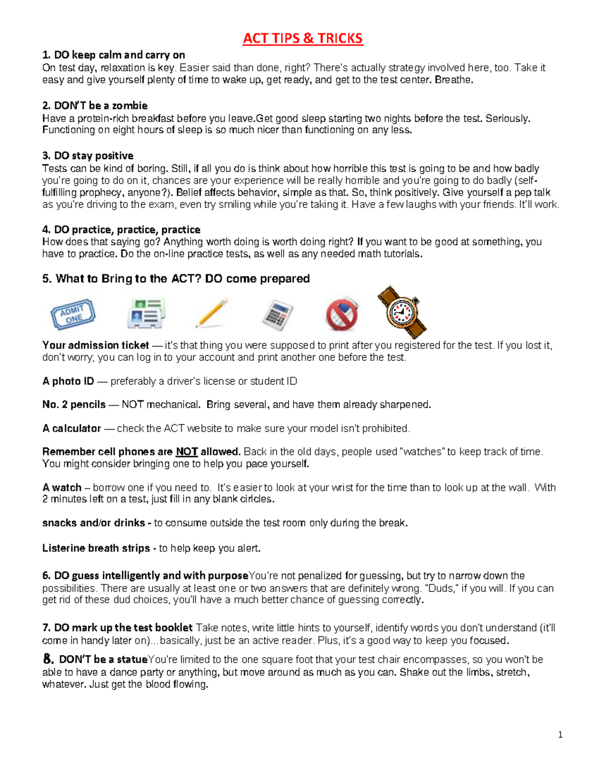 ACT Tips - All subjects very helpful for studying - ACT TIPS &amp; TRICKS 1 ...