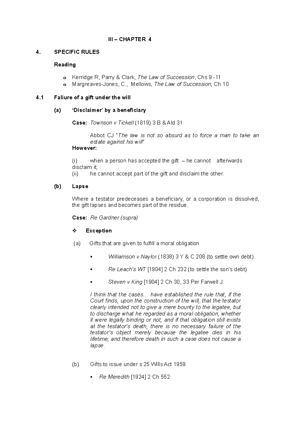 Specific Rules - Summary Equity and Trust I - CHAPTER 4 4. SPECIFIC ...
