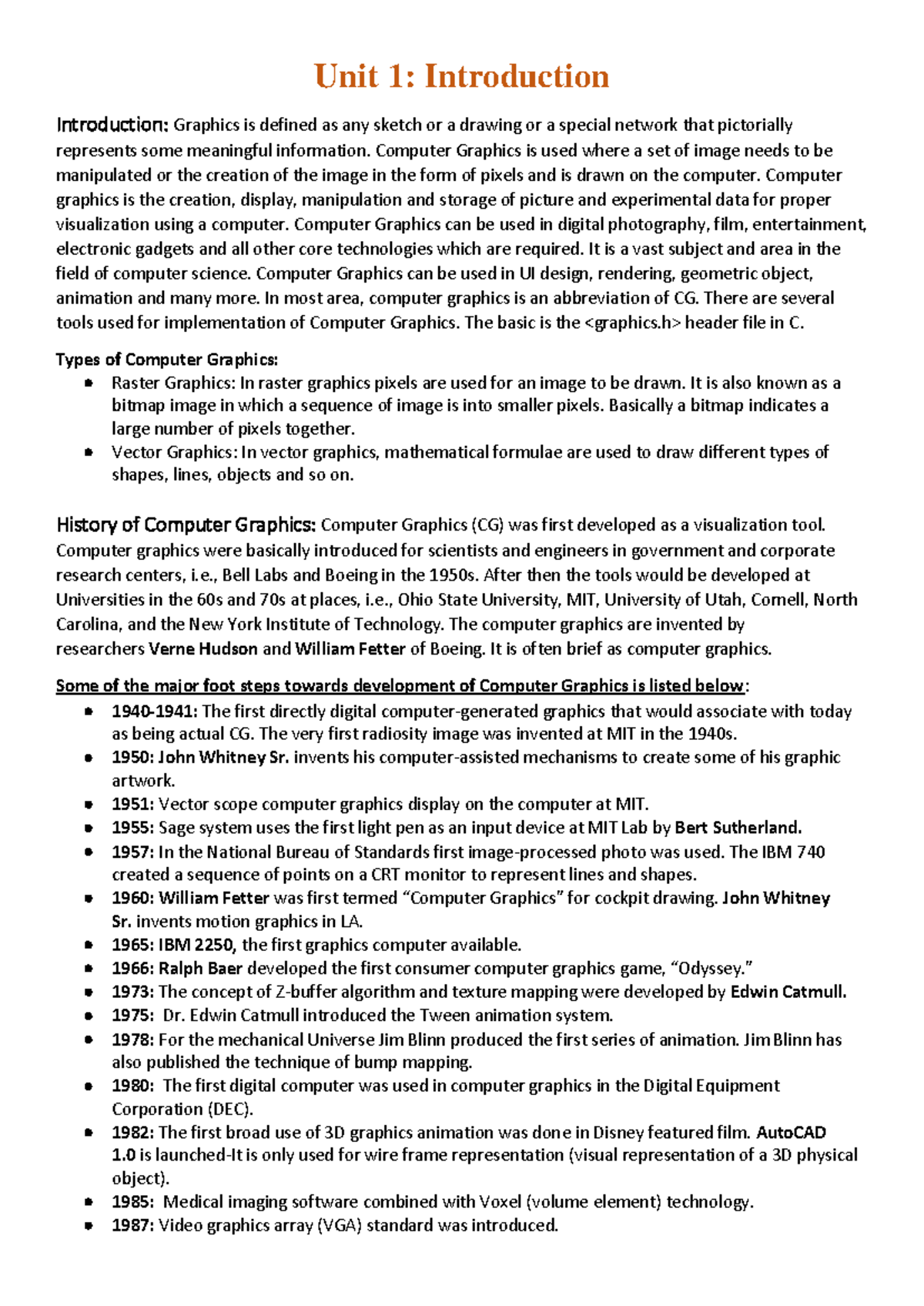 Computer-Graphics 123 - Unit 1: Introduction Introduction: Graphics is ...