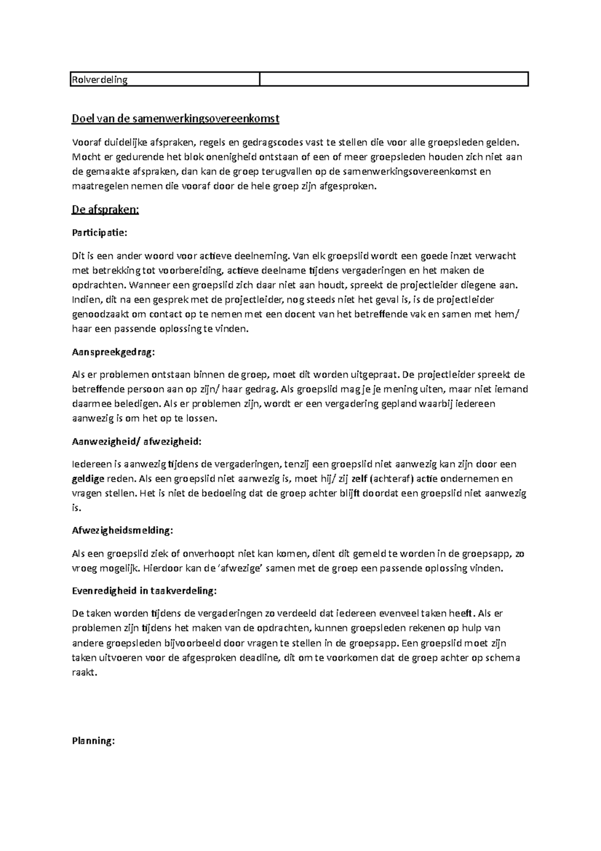 Samenwerkingscontract - Rolverdeling Doel van de ...