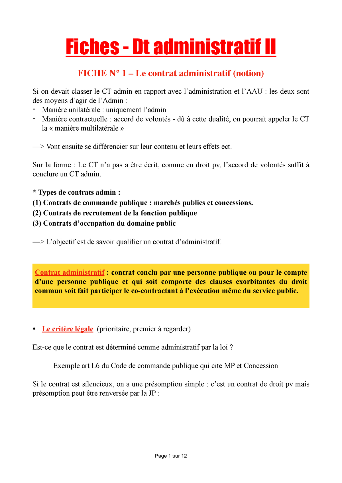 Fiches - Admin S4 - Fiches - Dt Administratif II FICHE N° 1 – Le ...