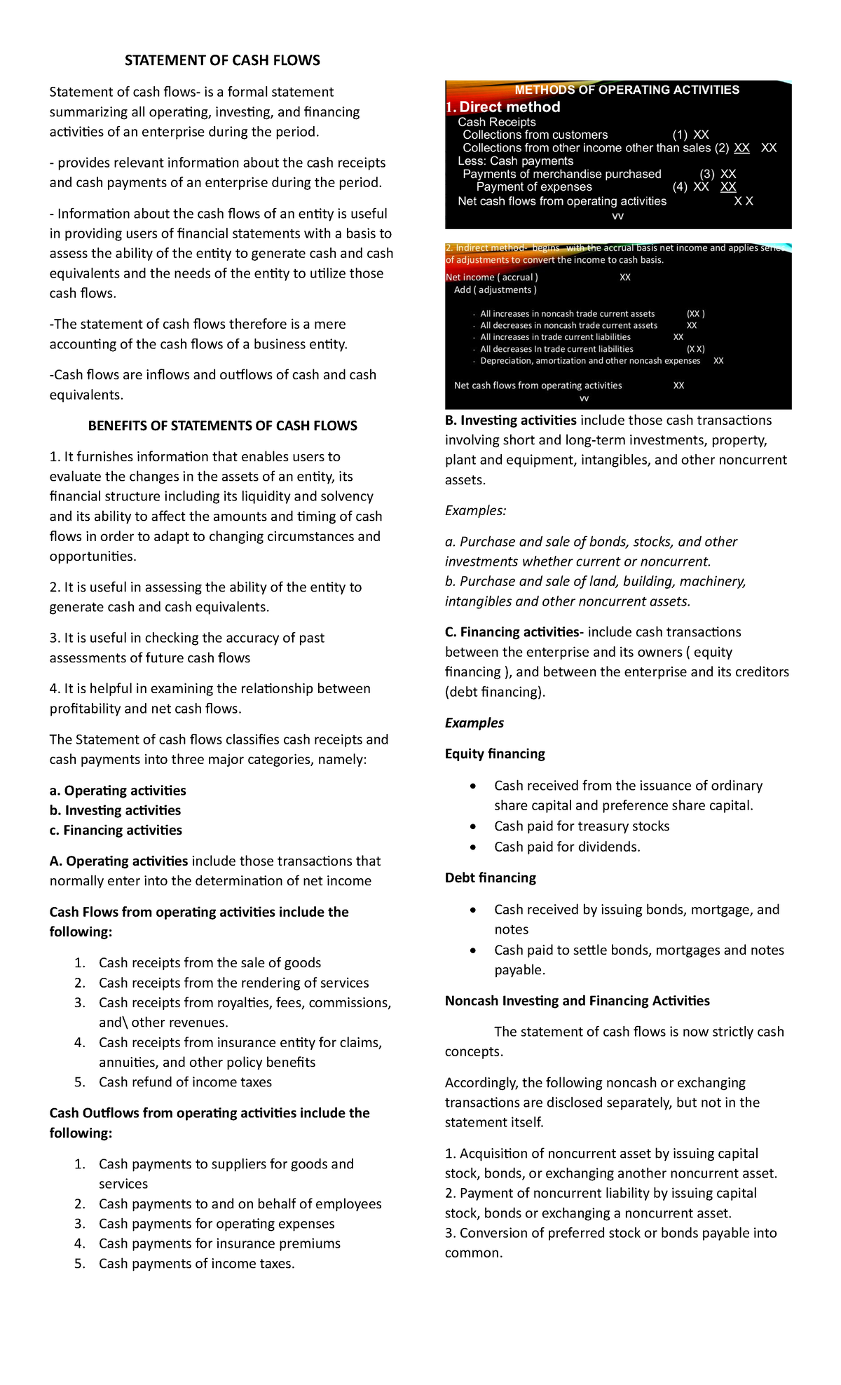 CASH FLOW - guide for cash flow - STATEMENT OF CASH FLOWS Statement of ...