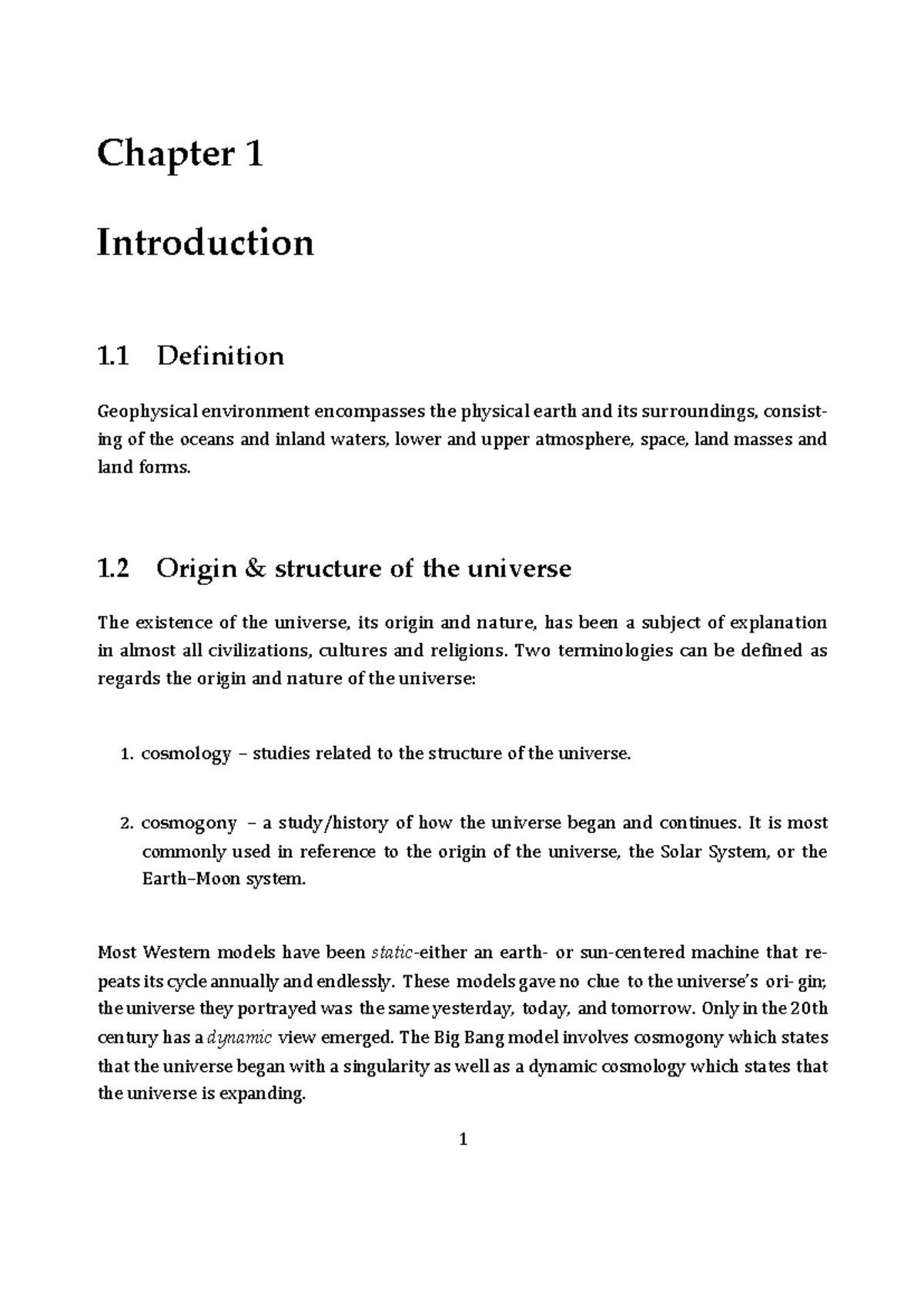 Intr to Geophysical environment - Chapter 1 Introduction 1 Definition ...