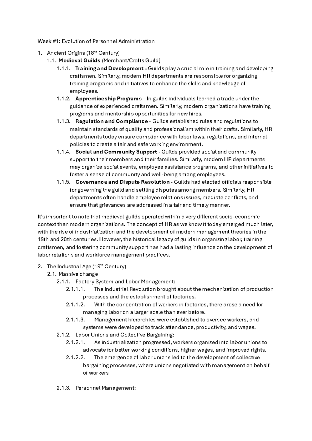 Human Resources Management W1&2 - Week #1: Evolution of Personnel ...