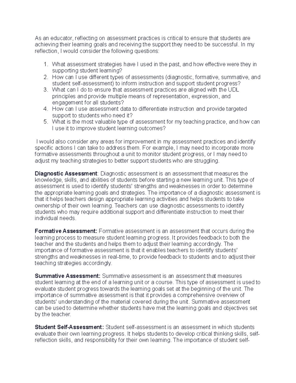 Week 6 Assignment - As An Educator, Reflecting On Assessment Practices 