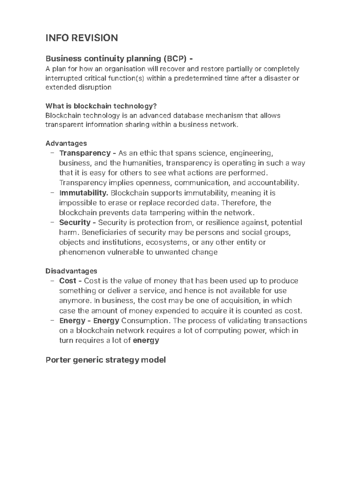 INFO Revision document - – – – – – INFO REVISION Business continuity ...