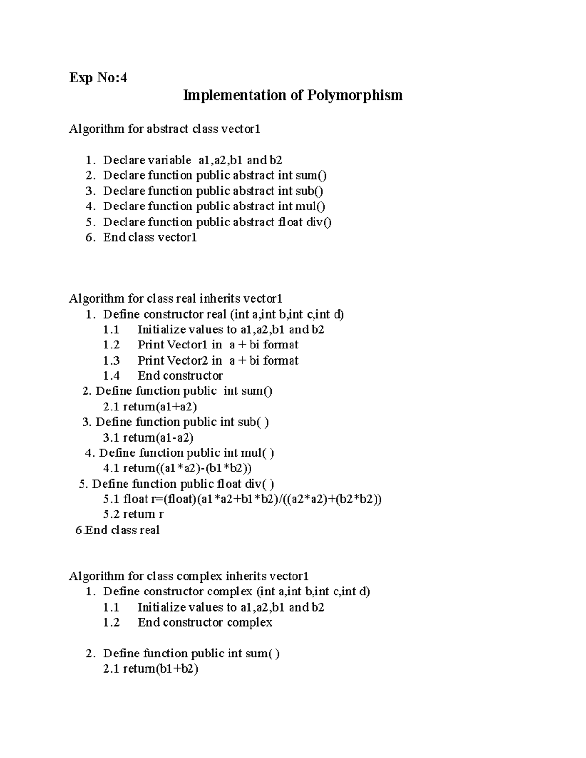 Experiment Implementation of polymorphism - Exp No: Implementation of ...