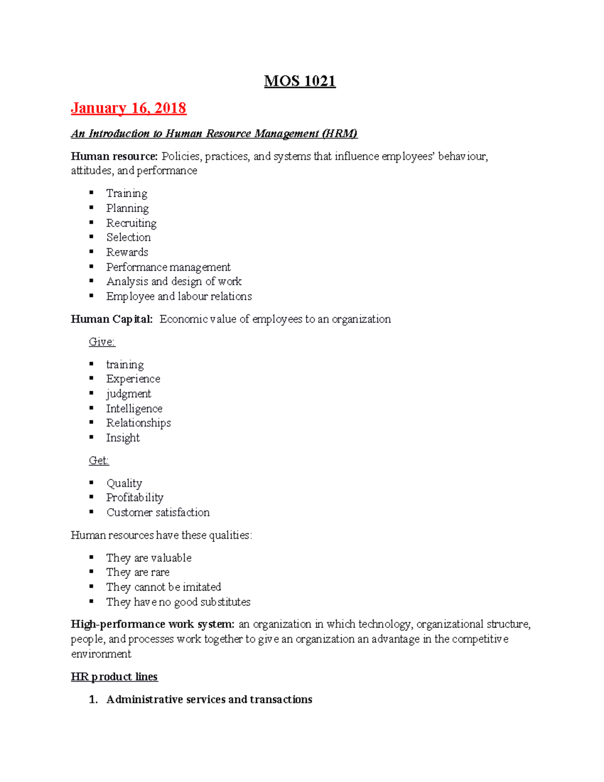 MOS 1021 - Lecture notes 1-7 - MOS 1021 January 16, 2018 An ...